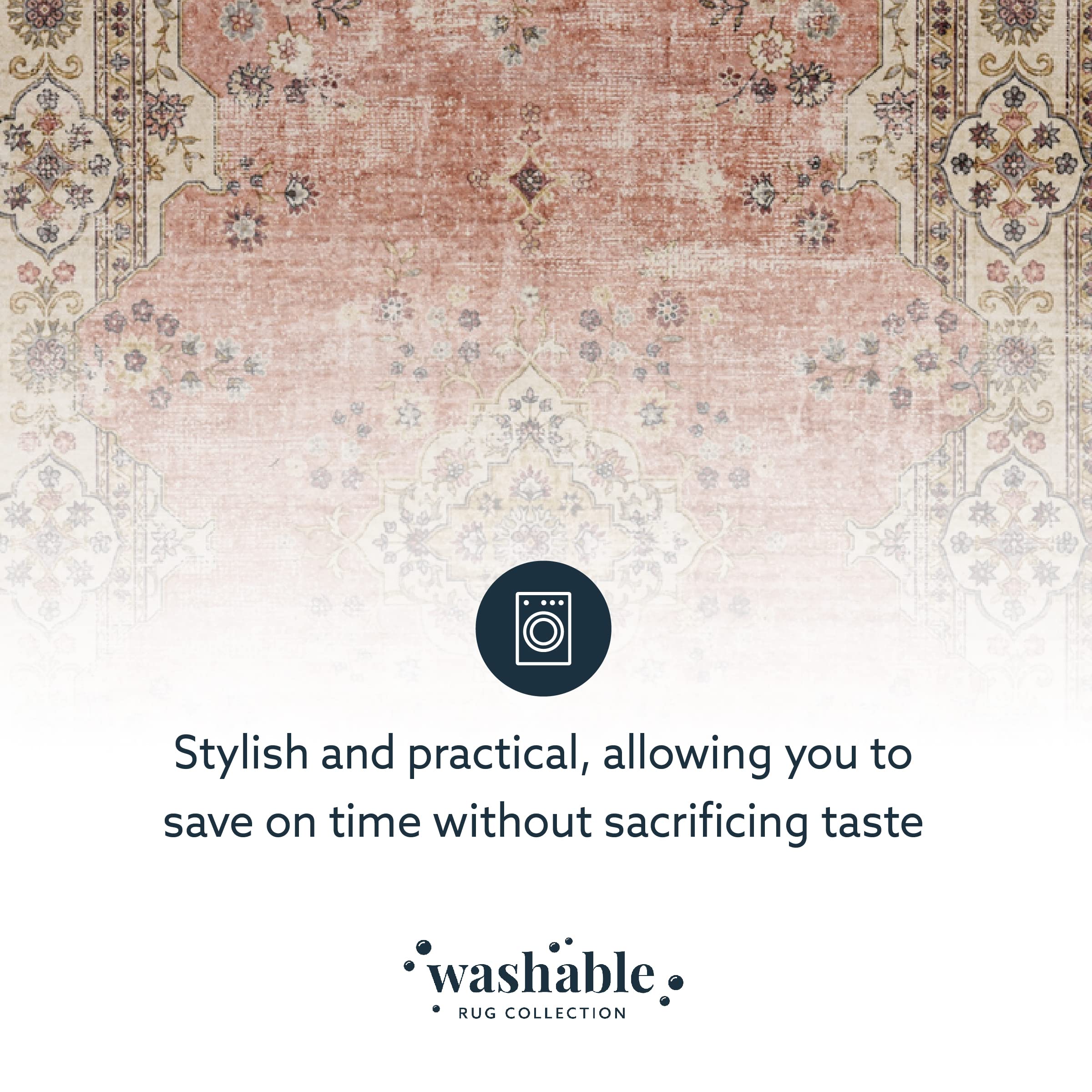 Linon The Anywhere Washable Rug - Colton Pink/Ivory 5' X 7' Area Rug - Soft Non-Slip Floor Mat for Living Room, Bedroom, Nursery & Dorm Decor