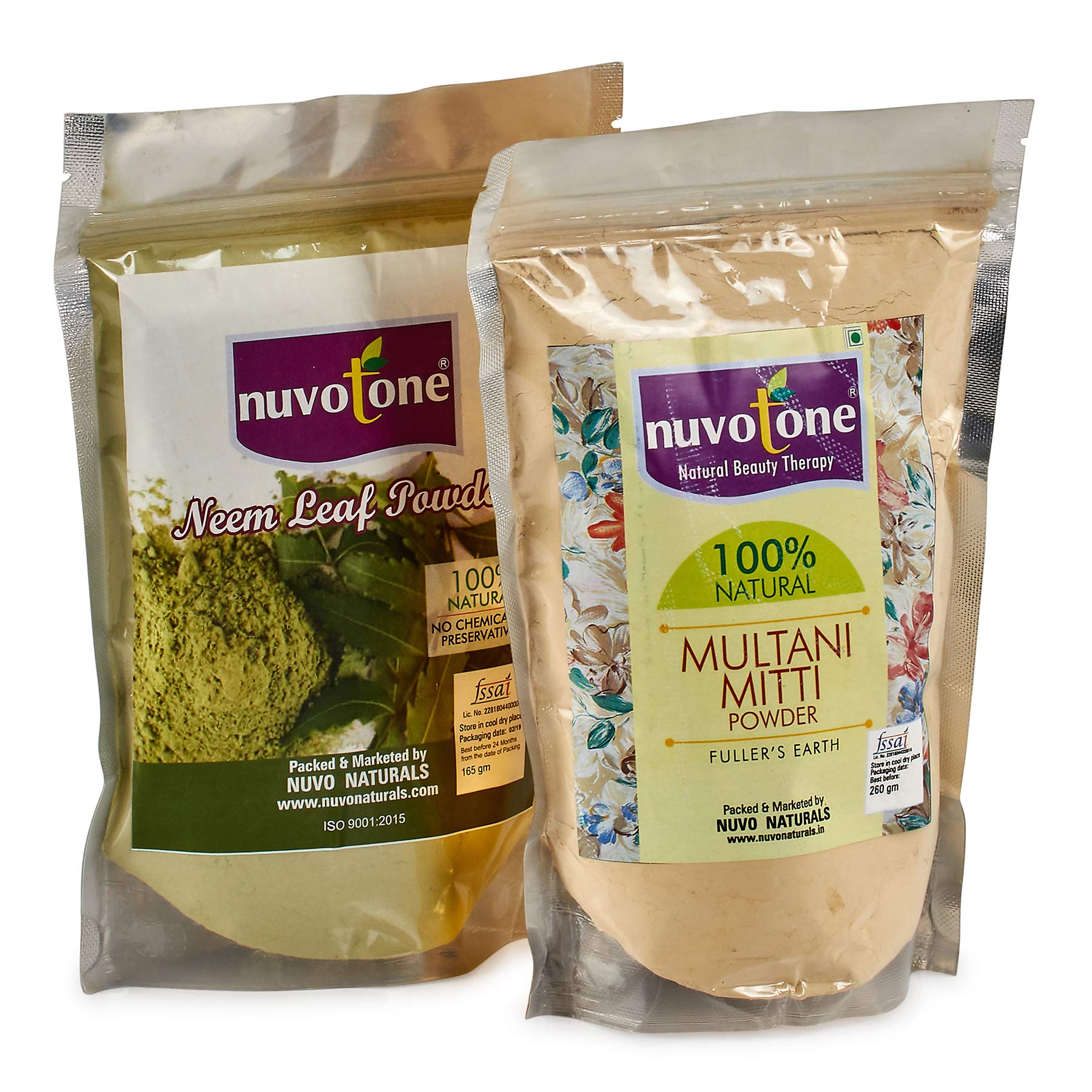 Nuvotone Neem Powder & Multani Mitti - 100% Natural, Chemical-Free, No Color or Preservatives (165g/260g) | Organic Face Mask for Acne, Glowing Skin & Hair Care