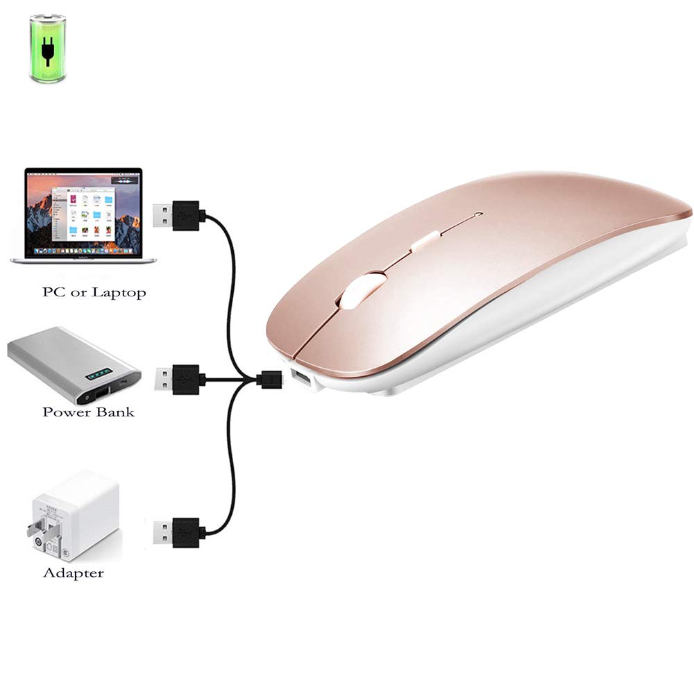 4 Modes Rechargeable Bluetooth Mouse BT3.0/5.2 with USB-2.4G/Type-C - Wireless Mouse for MacBook Pro/Air, iMac, iPad, Laptop, PC (Rose Gold) - Perfect for Office, Home & Travel Use