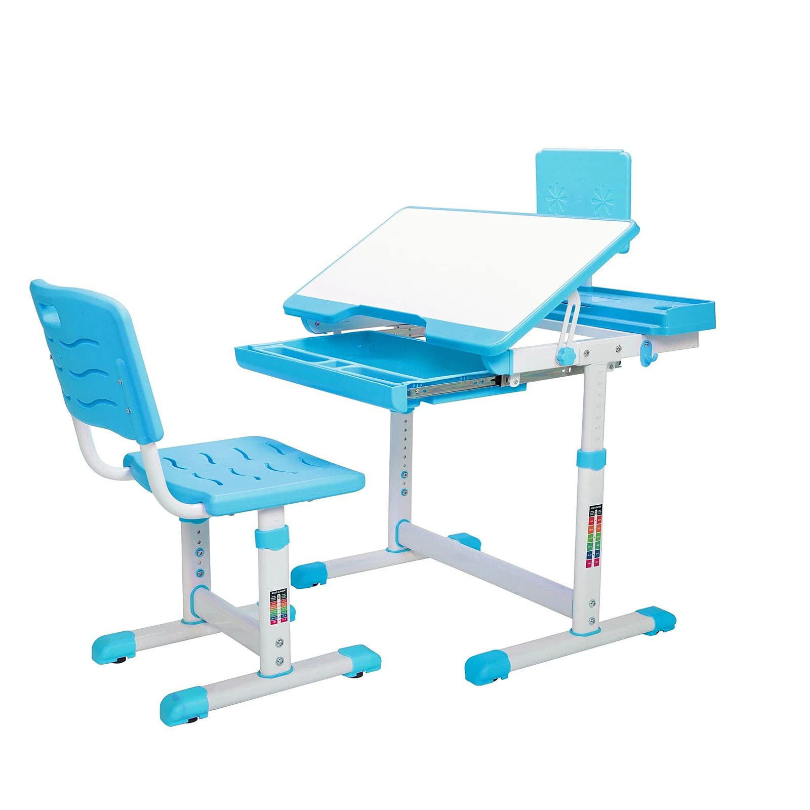 **Adjustable Kids Desk and Chair Set - Ergonomic Study Table for Children, Height-Adjustable Writing Desk with Tilt Desktop, Reading Board & Pull-Out Drawer - Perfect for Homeschooling, Online Learning & Homework**