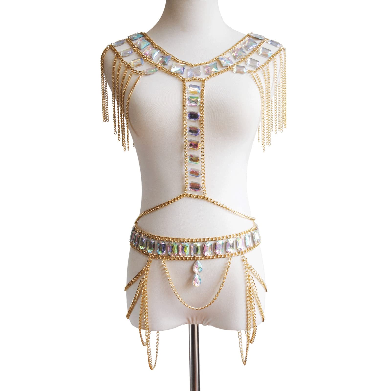 HuaBiao Gold Crystal Tassel Body Chain Jewelry - Bohemian Bikini Accessories for Women, Beach Party, Cosplay, Festival Outfits & Summer Vacations