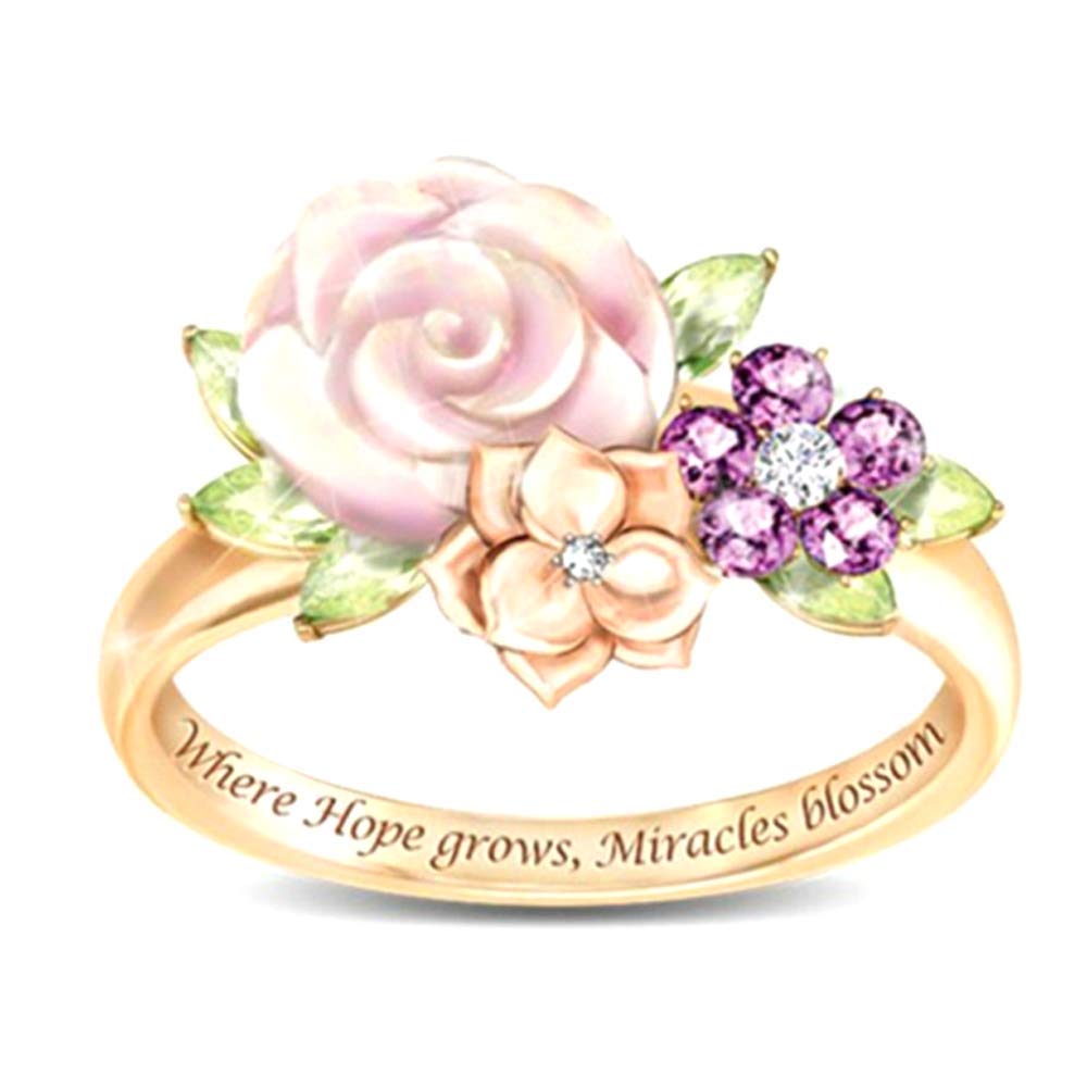 Rose Flower Promise Crystal Ring - Gold Plated Resin Crystal Rose Cocktail Statement Ring for Women | Elegant Wedding, Engagement & Anniversary Jewelry | Romantic Gift for Girlfriend, Lover | Perfect for Parties, Date Nights & Special Occasions