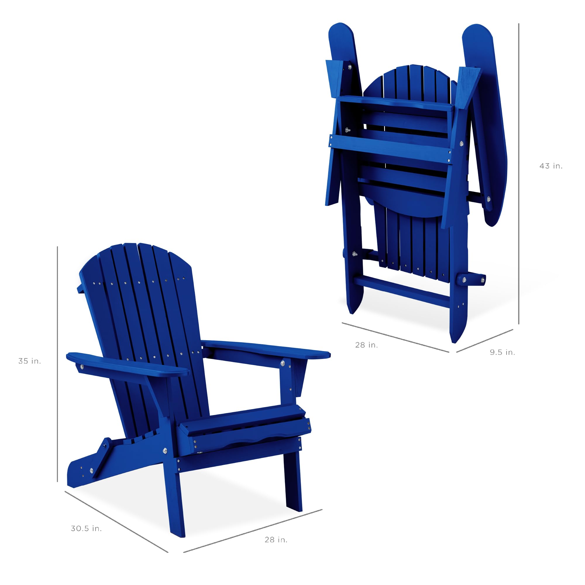 Best Choice Products Folding Adirondack Chair - Outdoor Wooden Patio Lounge Chair with 350lb Weight Capacity for Yard, Garden, Fire Pit & Backyard Relaxation - Blue