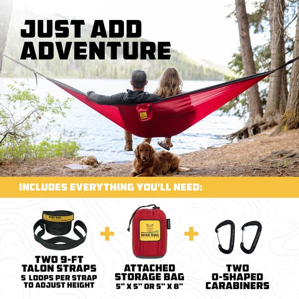 Wise Owl Outfitters Camping Hammock - Lightweight Portable Hammock with Tree Straps for Outdoor Adventures, Backpacking, Travel & Relaxation | Perfect for Camping, Hiking, Beach & Backyard Lounging