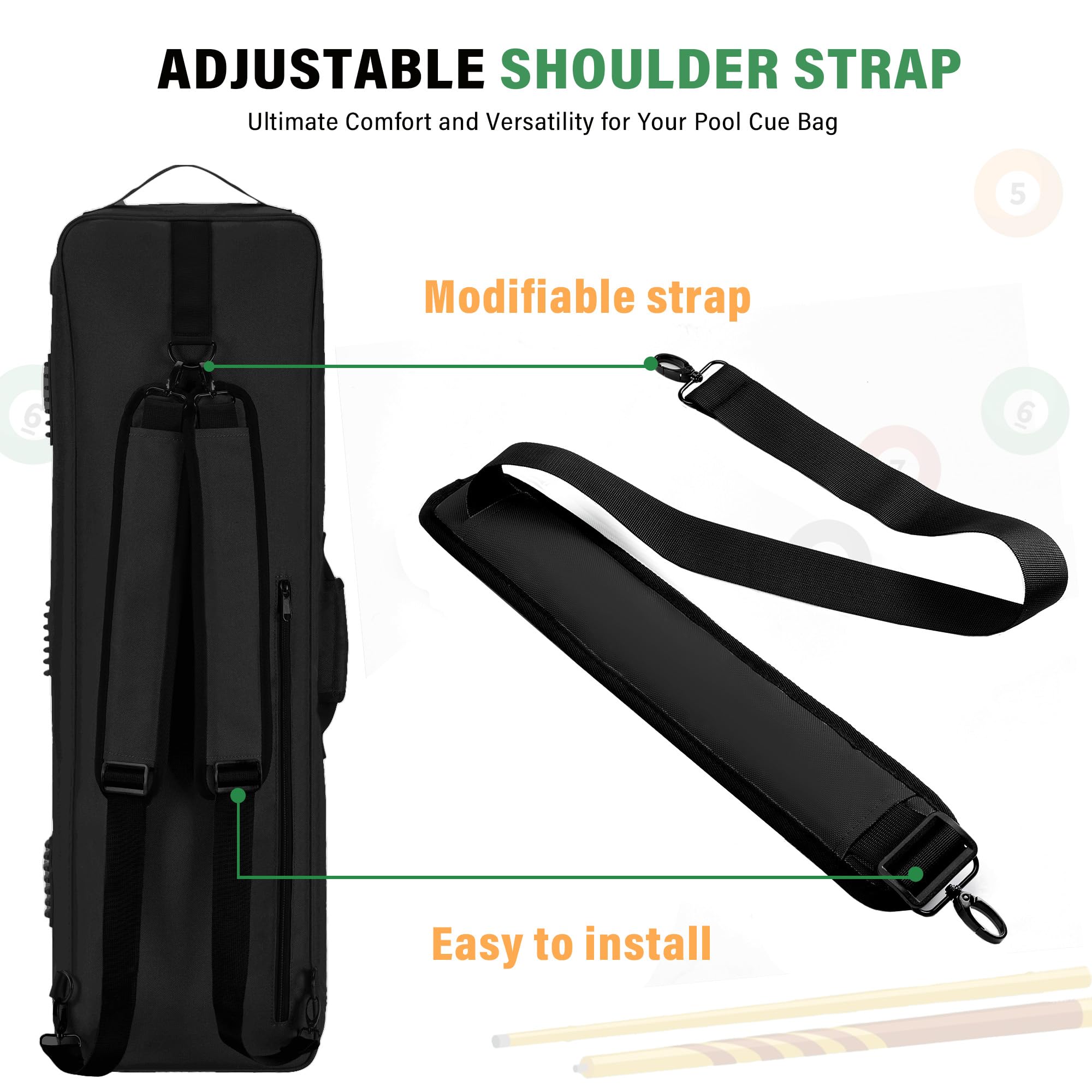 4x4 Pool Cue Case - Soft Padded Billiard Stick Holder with Adjustable Shoulder Strap & 2 Large Accessory Pockets | Perfect for Pool Players & Tournament Travel