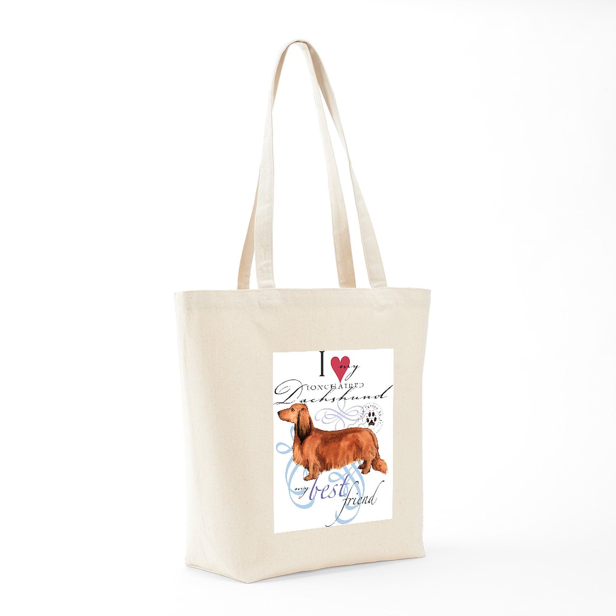Longhaired Dachshund Tote Bag - Natural Canvas Reusable Shopping Bag for Groceries, Beach & Daily Use | Cute Dog Lover Gift