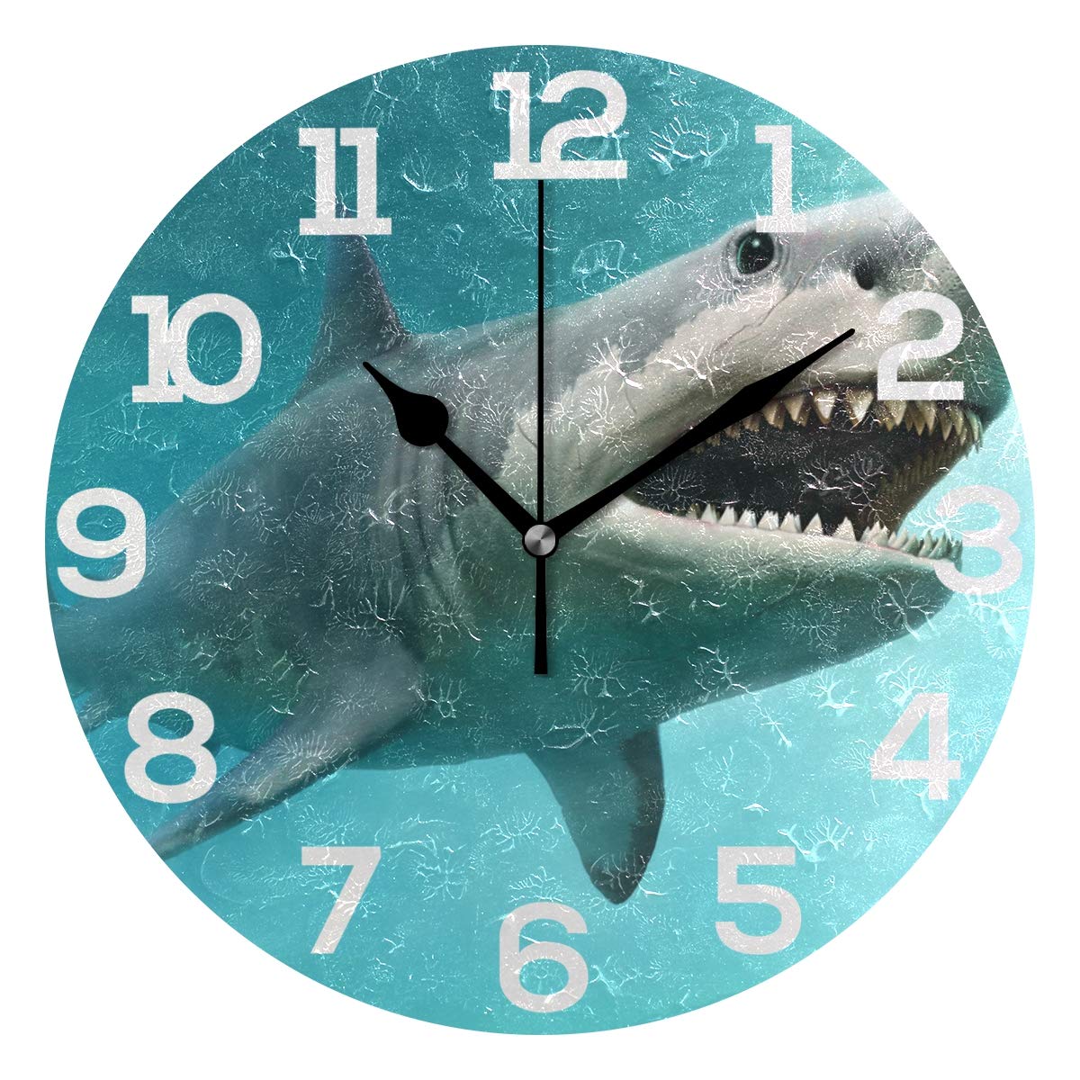 Acrylic Sealife Fish Shark Wall Clock - Round Decorative Art for Home, Living Room & Bedroom - Perfect for Beach House, Kids Room & Ocean Theme Decor