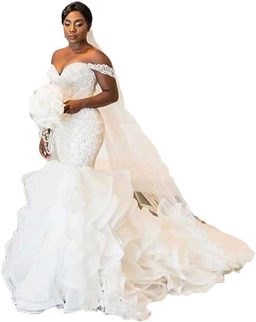Elegant Off-The-Shoulder Mermaid Wedding Dress with Beaded Sweetheart Neckline - Perfect for Brides, Beach Weddings & Romantic Ceremonies