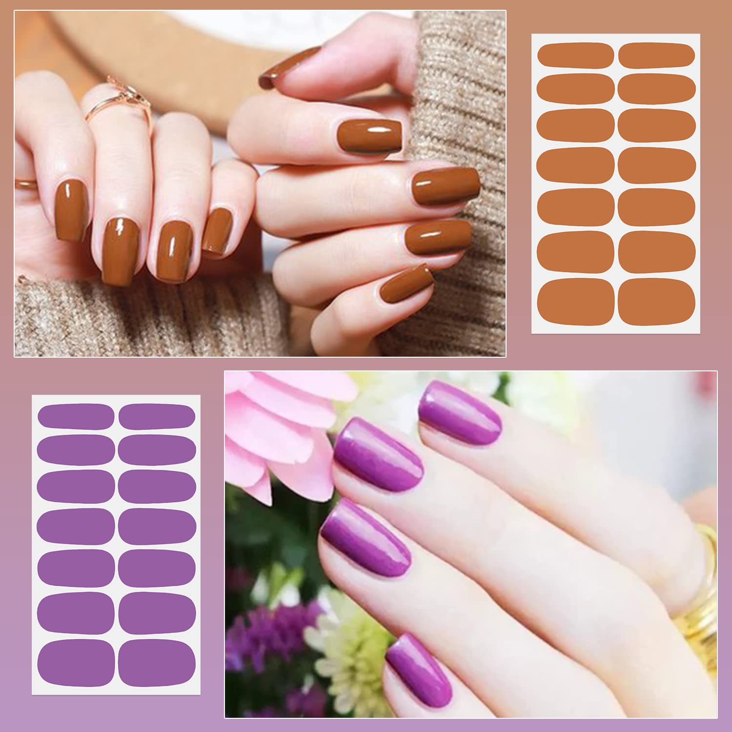 DANNEASY 24 Sheets Nail Polish Stickers - Full Cover Nail Wraps for Women, Solid Color Gel Nail Strips, Self-Adhesive Fingernail Stickers Manicure Kit with Nail File & Cuticle Stick - Perfect for Home Manicures, Parties & Gifts
