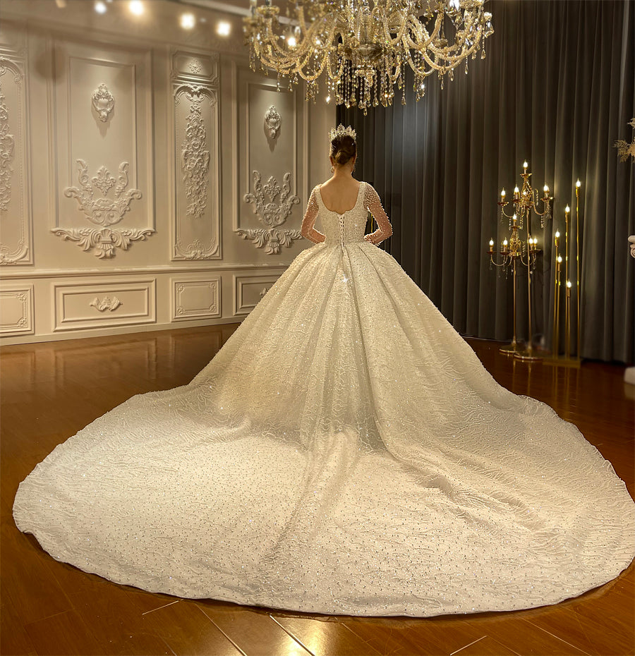 NS4264 Amanda Novias Elegant Pearl Embellished Wedding Gown – Perfect for Bridal Ceremonies, Vow Renewals & Formal Evening Events
