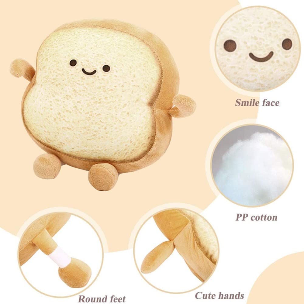 Funny Toast Bread Pillow - Soft Plush Toy Pillow with Facial Expression for Kids & Adults - Perfect Gift for Home, Bedroom & Sofa Decor - Great for Relaxing, Lounging & Playtime