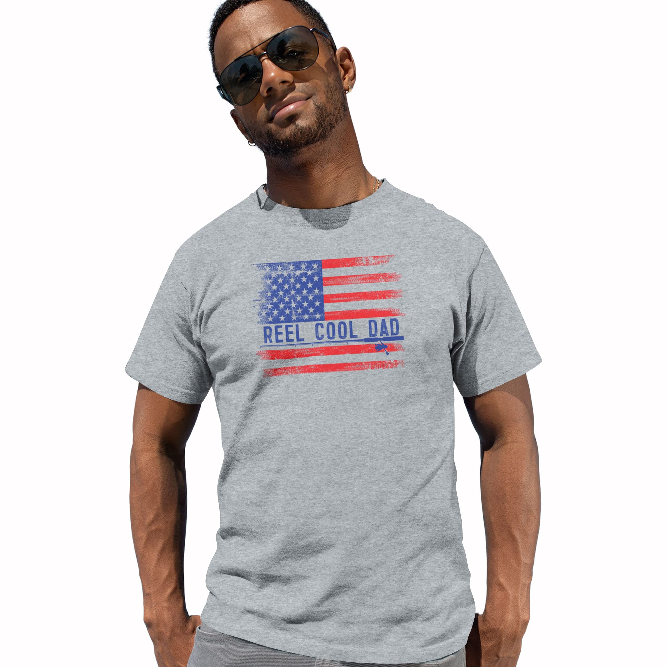 Reel Cool Fishing Shirt for Men - Comfortable & Stylish Papa Shirt with American Flag Design - Perfect for Father's Day Gifts, Bass Fishing & Outdoor Activities