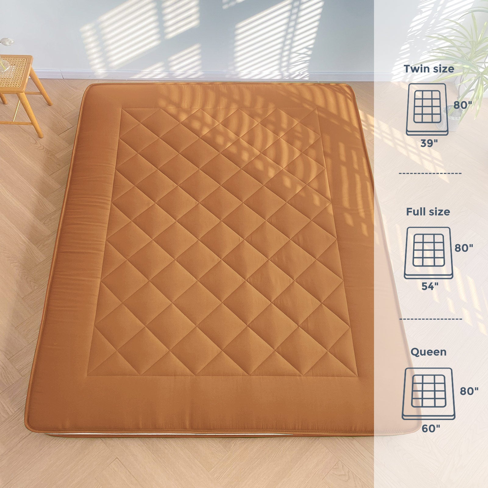 MAXYOYO 6-Inch Extra Thick Japanese Futon Mattress - Diamond Quilted Floor Bed for Bedroom, Guest Room & Small Spaces - Light Brown Comfort for Sleeping, Lounging & Meditation