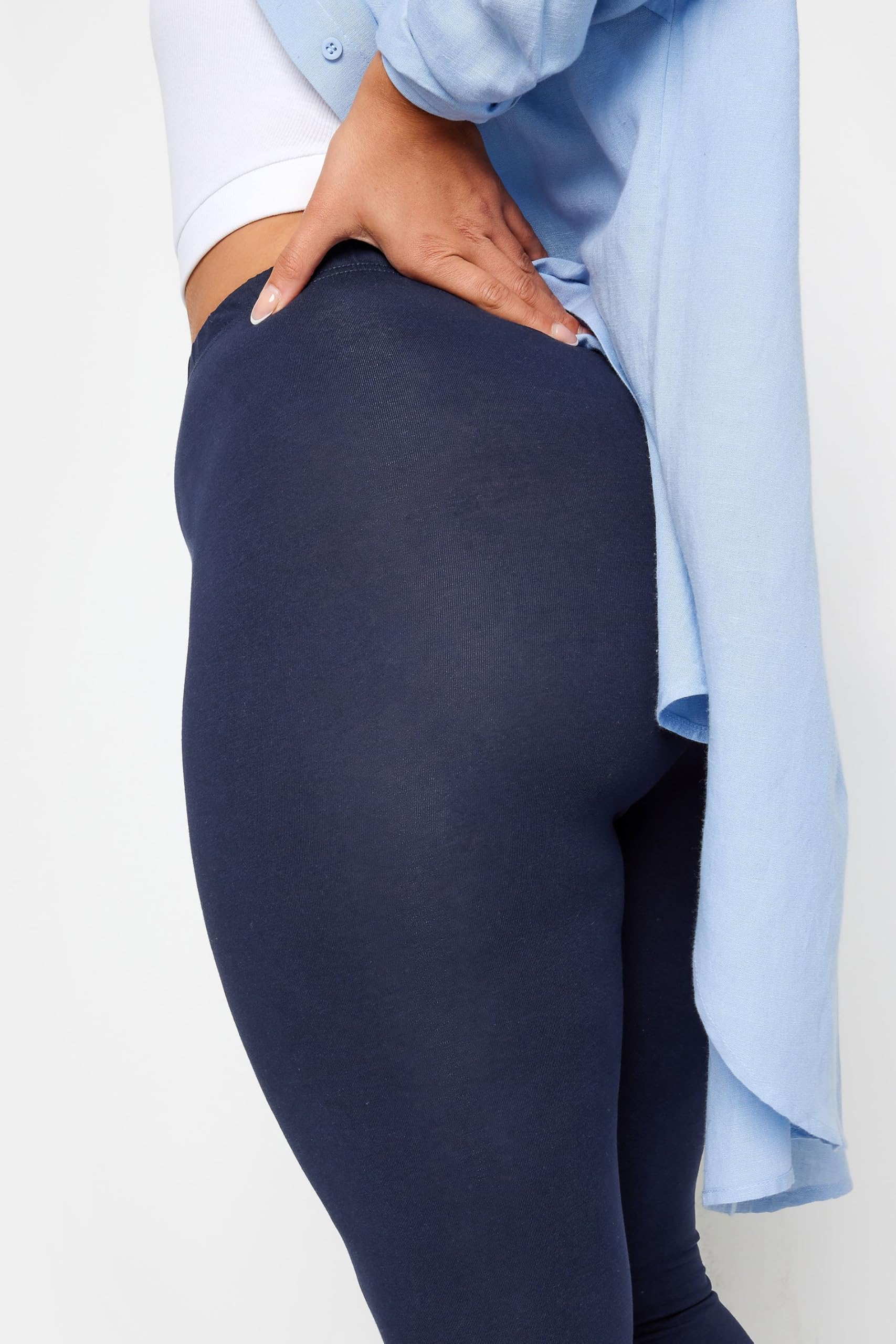 Plus Size Navy Blue Cotton Stretch High Waisted Cropped Leggings for Women - Soft Yoga Pants for Workout, Gym & Lounge Wear