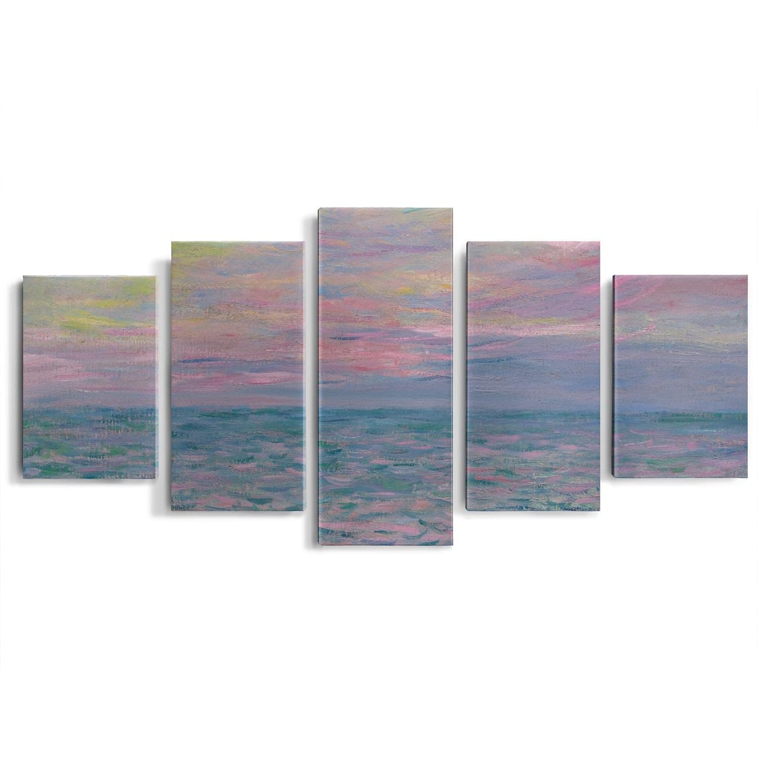 5-Piece Claude Monet Sunset on the Sea at Pourville Framed Canvas Wall Art Set - Perfect for Living Room, Bedroom & Office Decor
