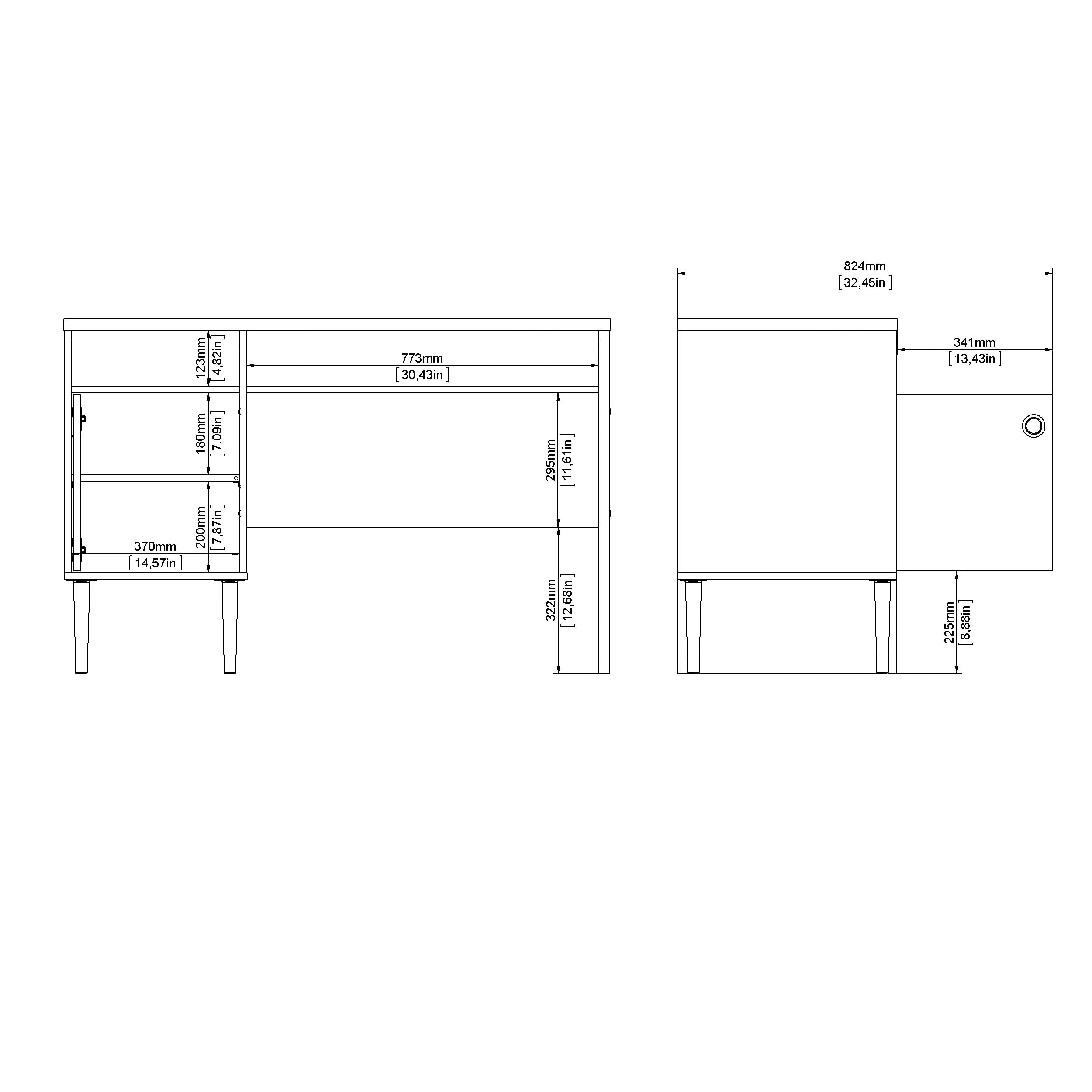 Tvilum Jackson 1-Door 2-Shelf Writing Desk in Hickory/White Matte Finish - Perfect for Home Office, Study Room, or Dormitory Workspace