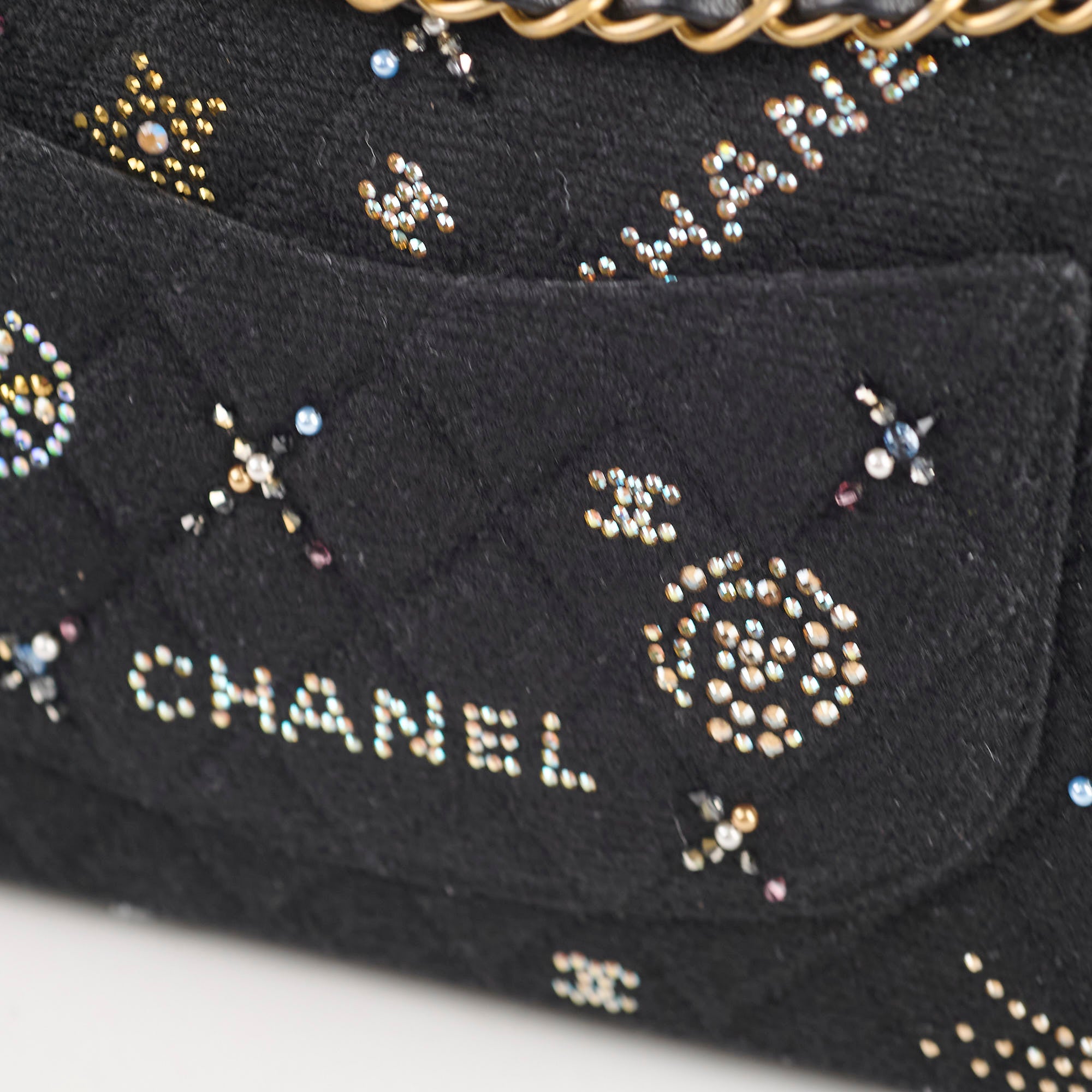Chanel Medium Classic Crystal Embellished Flap Bag Black Microchip - Luxury Designer Handbag for Women, Evening Parties & Special Occasions