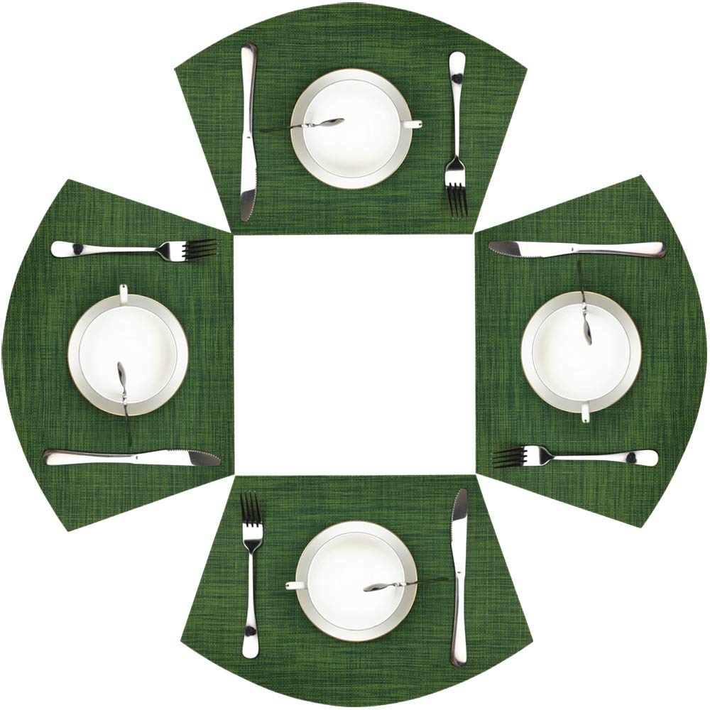 Non-Slip Woven Vinyl Placemats Set of 4 - Heat-Resistant, Washable & Easy Clean Round Table Mats for Dining (Seaweed Green) | Perfect for Family Dinners, Parties & Restaurant Use