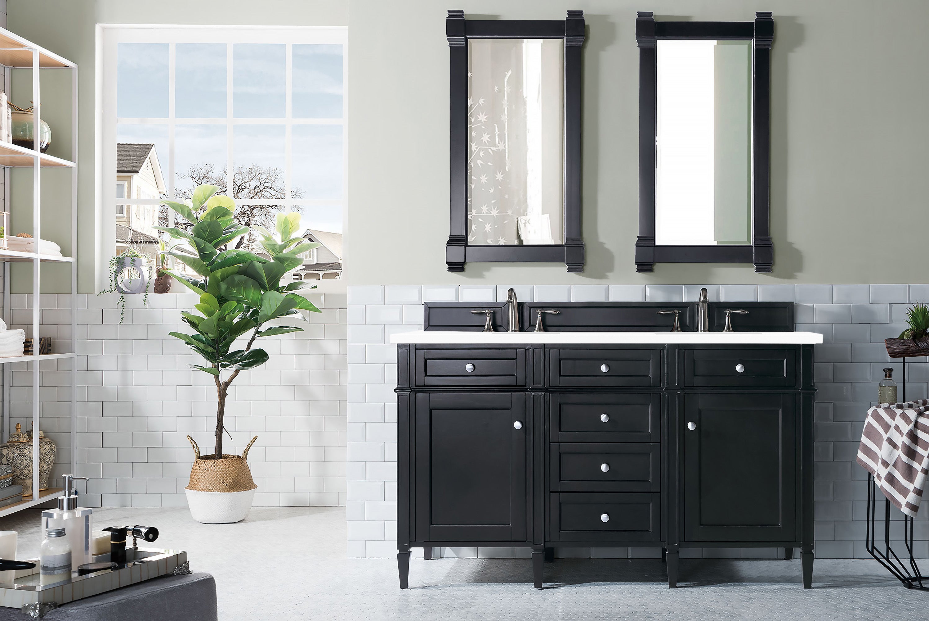 Brittany 60 Inch Black Onyx Double Vanity with 3CM Classic White Quartz Countertop - Perfect for Master Bathroom & Luxury Home Renovation