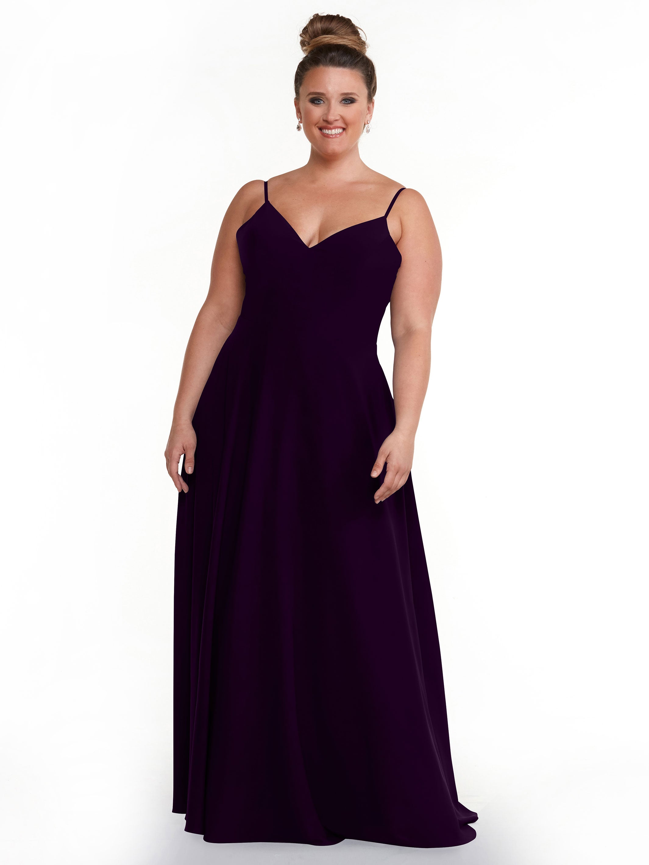 Elegant 83012 Flowy Stretch Chiffon A-Line Bridesmaid Dress with V-Neck - Perfect for Weddings, Parties & Formal Events