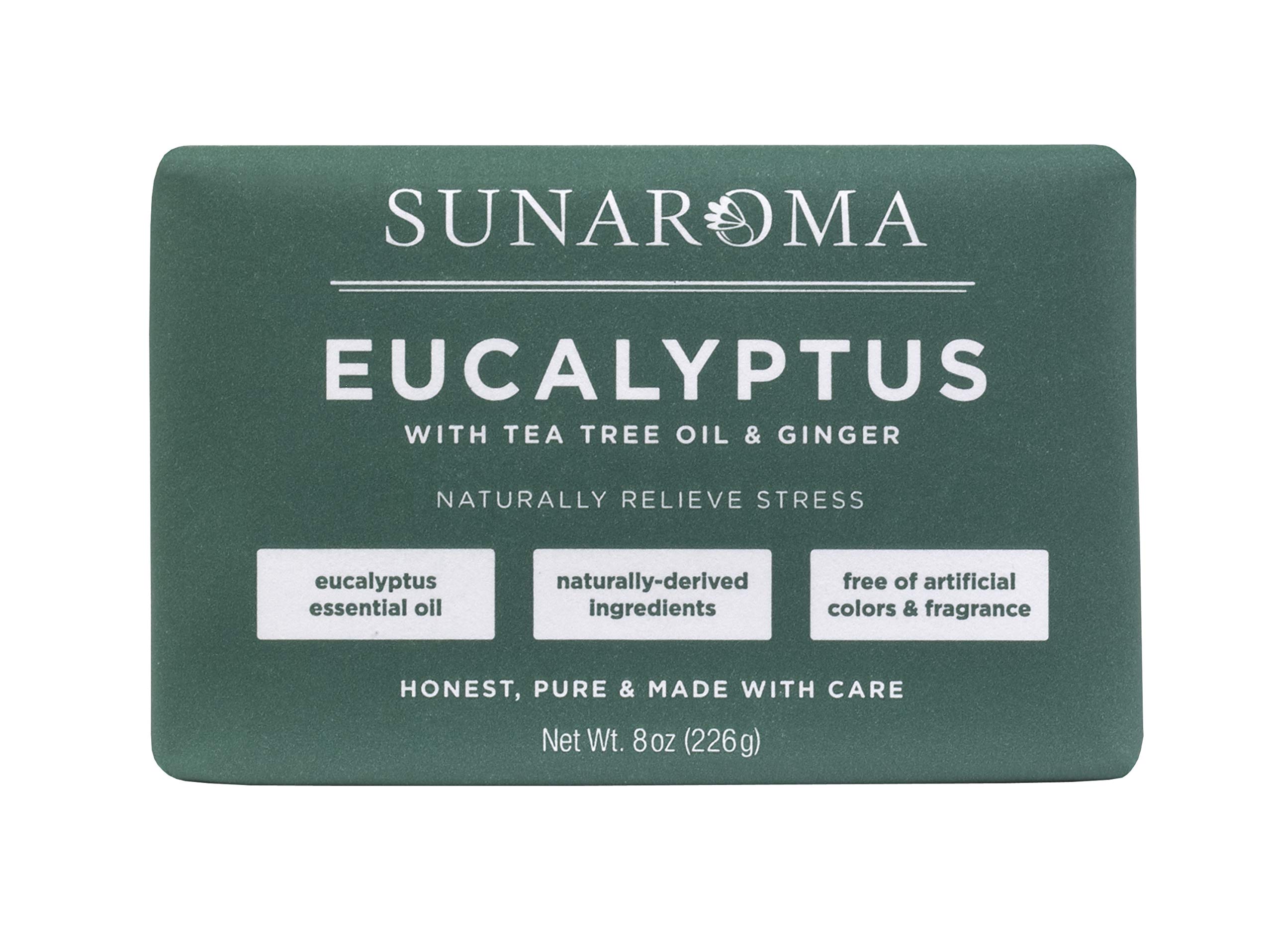 Sunaroma Eucalyptus Tea Tree Oil & Ginger Soap Bar - Natural Antibacterial & Aromatherapy for Skin Care, Relaxation & Stress Relief - Perfect for Shower, Bath & Spa Use (1 Pack)