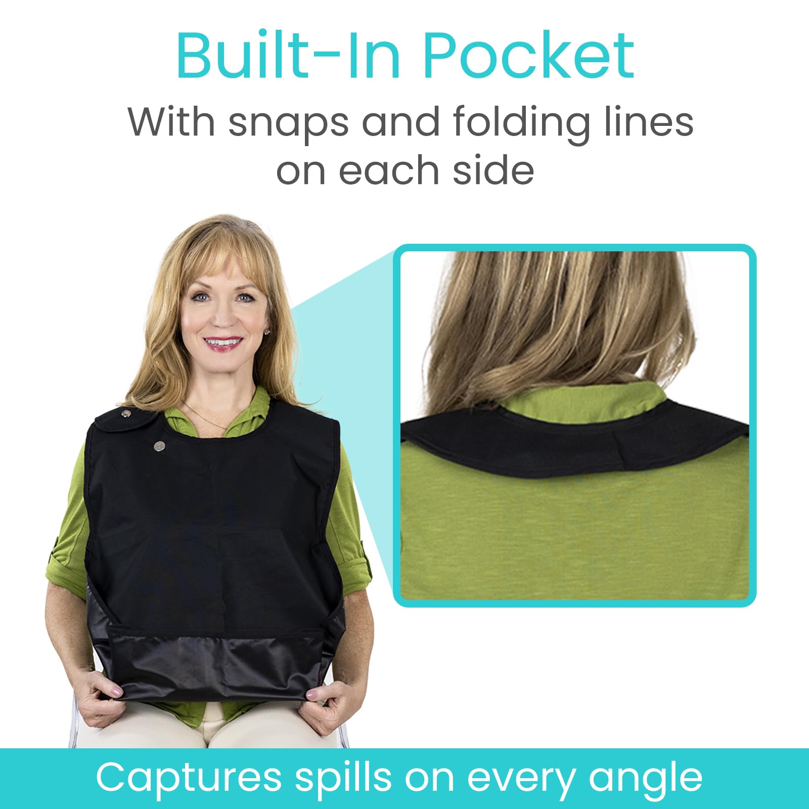 Vive Adult Bibs for Women & Men (3 Pack) - Reusable Washable Bibs for Elderly & Adults - Large Waterproof Clothing Protectors with Crumb Pocket - Perfect for Dining, Feeding, Mealtime & Dementia Care