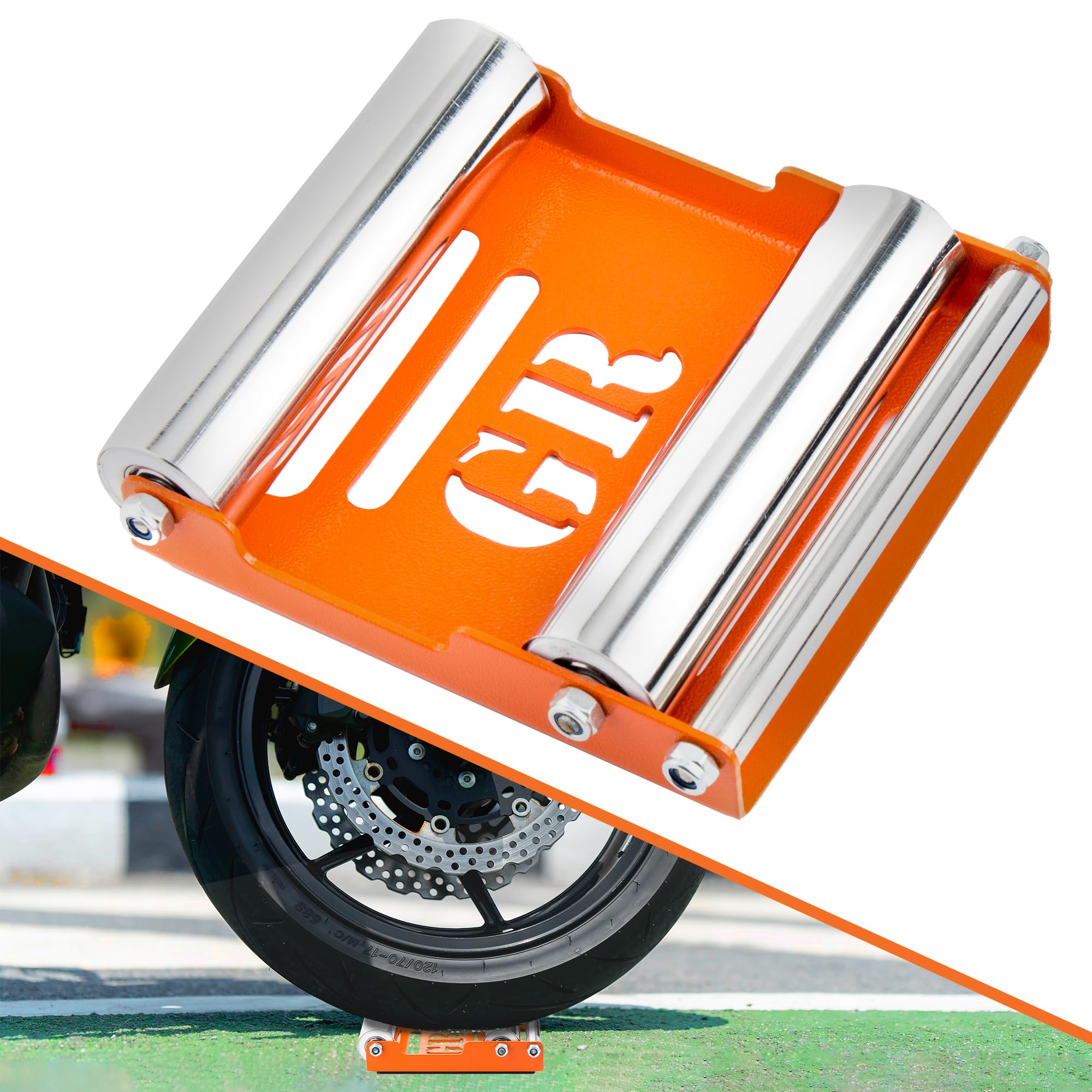 Grand Pitstop Motorcycle Wheel Cleaning Stand - Heavy Duty Paddock Stand Replacement for Tire Maintenance & Chain Lubrication - GRoller Medium (Supports Bikes Under 485 lb & Tire Width Below 180mm) - Perfect for Garage Workshops, DIY Bike Care & Professional Mechanic Use
