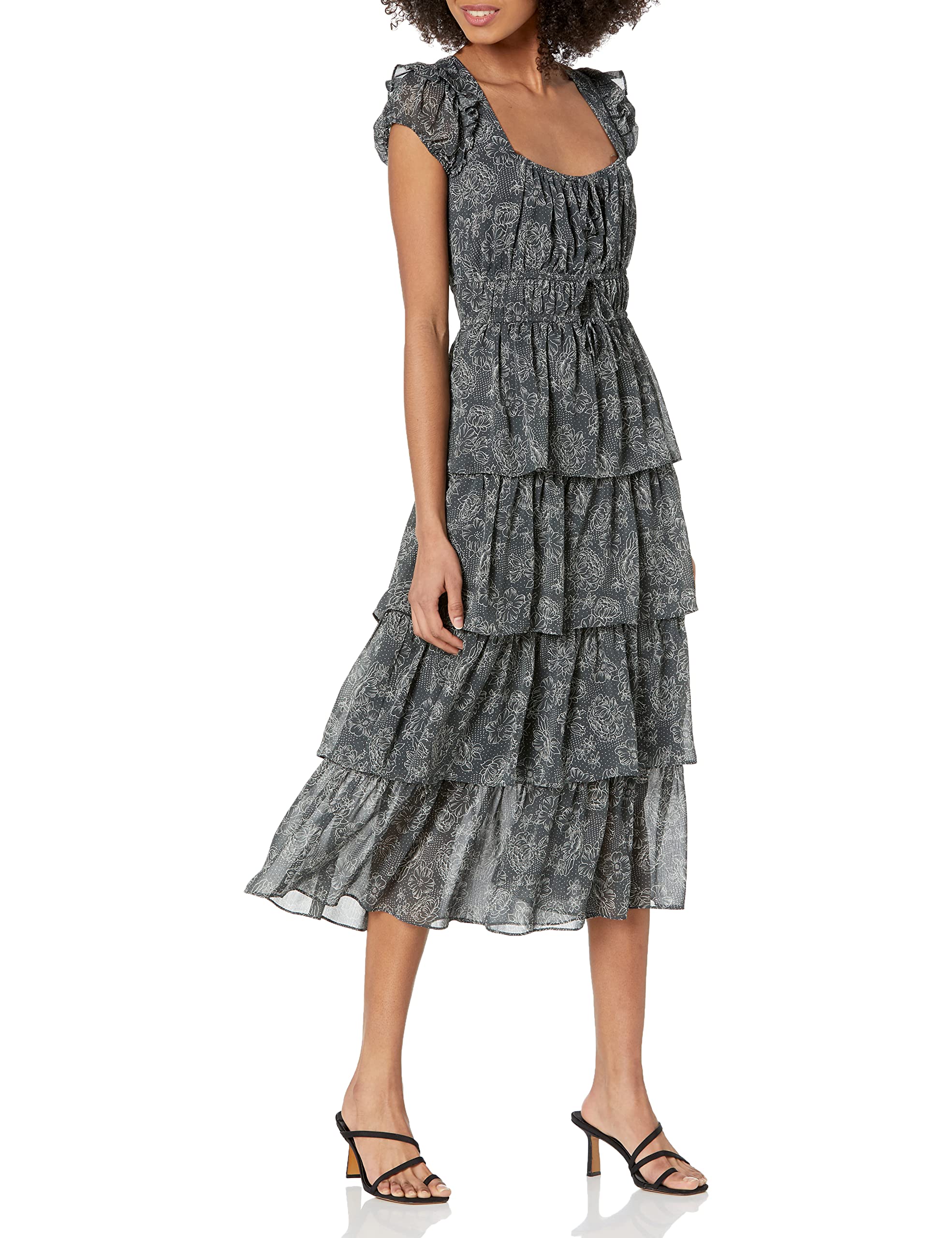 LIKELY Women's Moss Green Flowy Midi Dress - Elegant Casual Summer Dress for Outdoor Picnics, Brunch & Beach Vacations