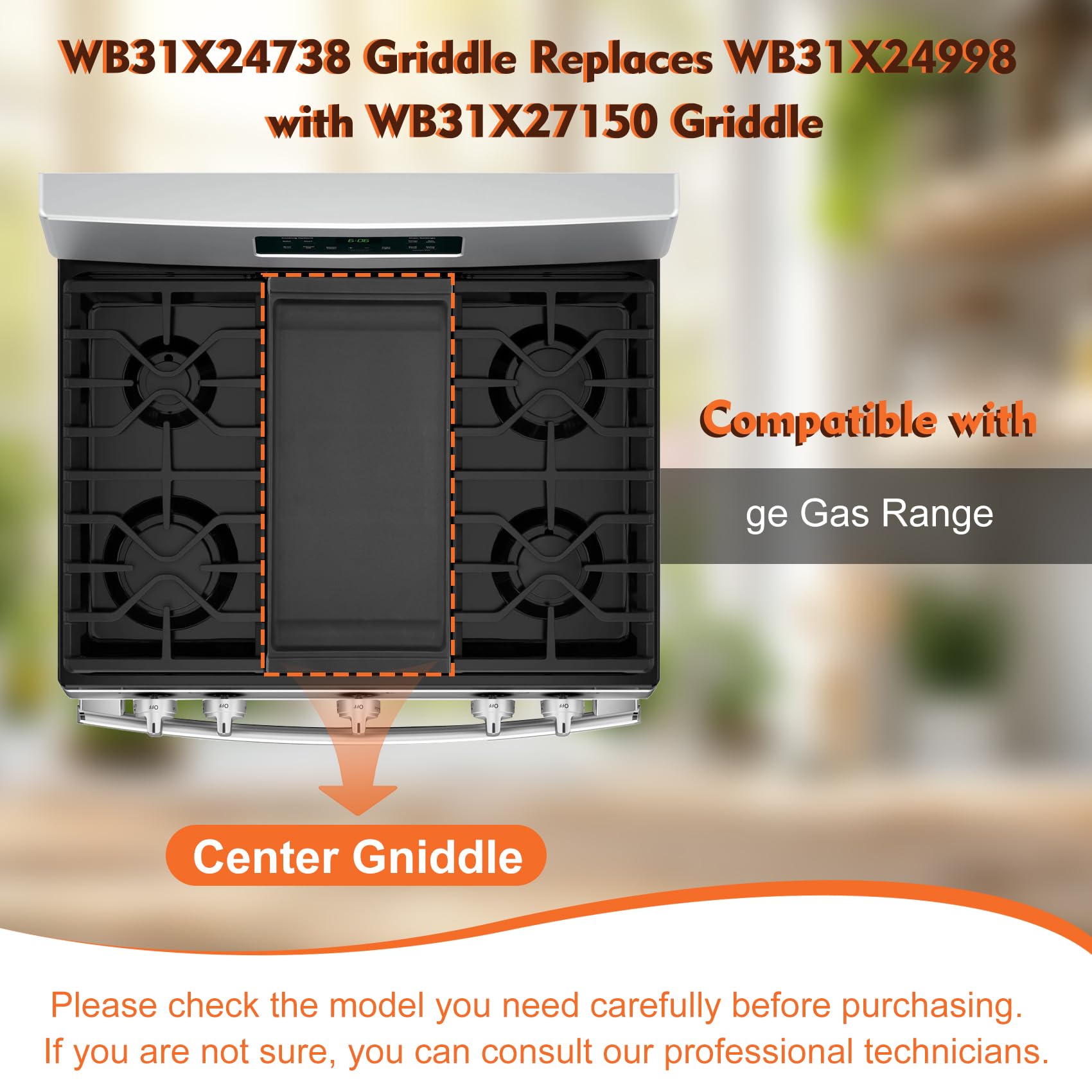 UPGRADED WB31X24738 Griddle Replacement for GE Gas Range - WB31X24998 Cast Iron Griddle Plate, 9×19.5 Inch Nonstick Cooking Surface (Food Grade) - Perfect for Pancakes, Burgers & Breakfast Cooking