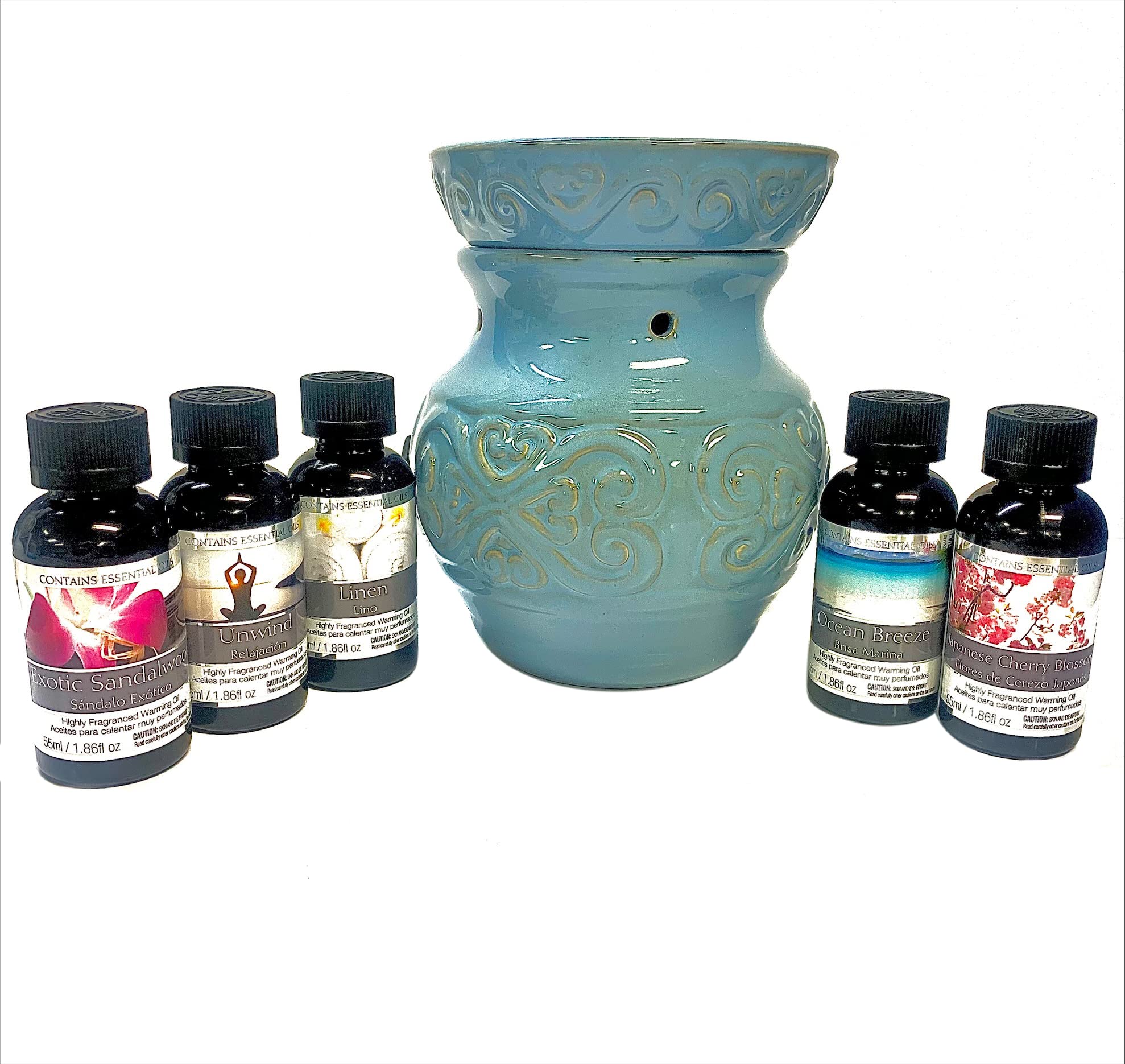 Hosley Blue Electric Ceramic Oil Warmer Gift Set - Aromatherapy Diffuser for Home, Office & Spa Relaxation