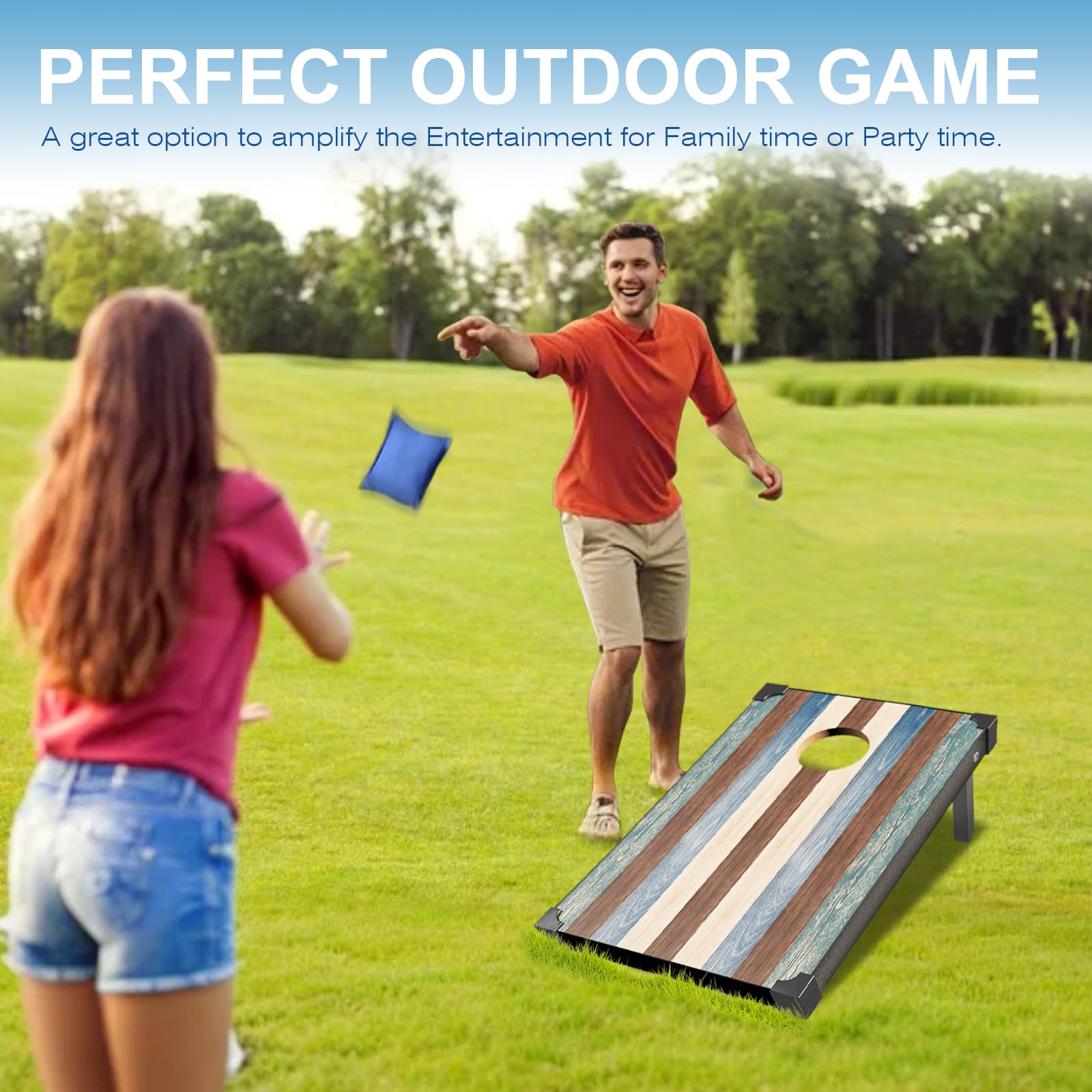 Premium Regulation Size 3x2ft Solid Wood Cornhole Board Set - 2 Boards & 8 Bean Bags with Carry Bag for Backyard, Beach, Tailgate Parties & Outdoor Games - Perfect for Family Gatherings, BBQs and Competitive Tournaments