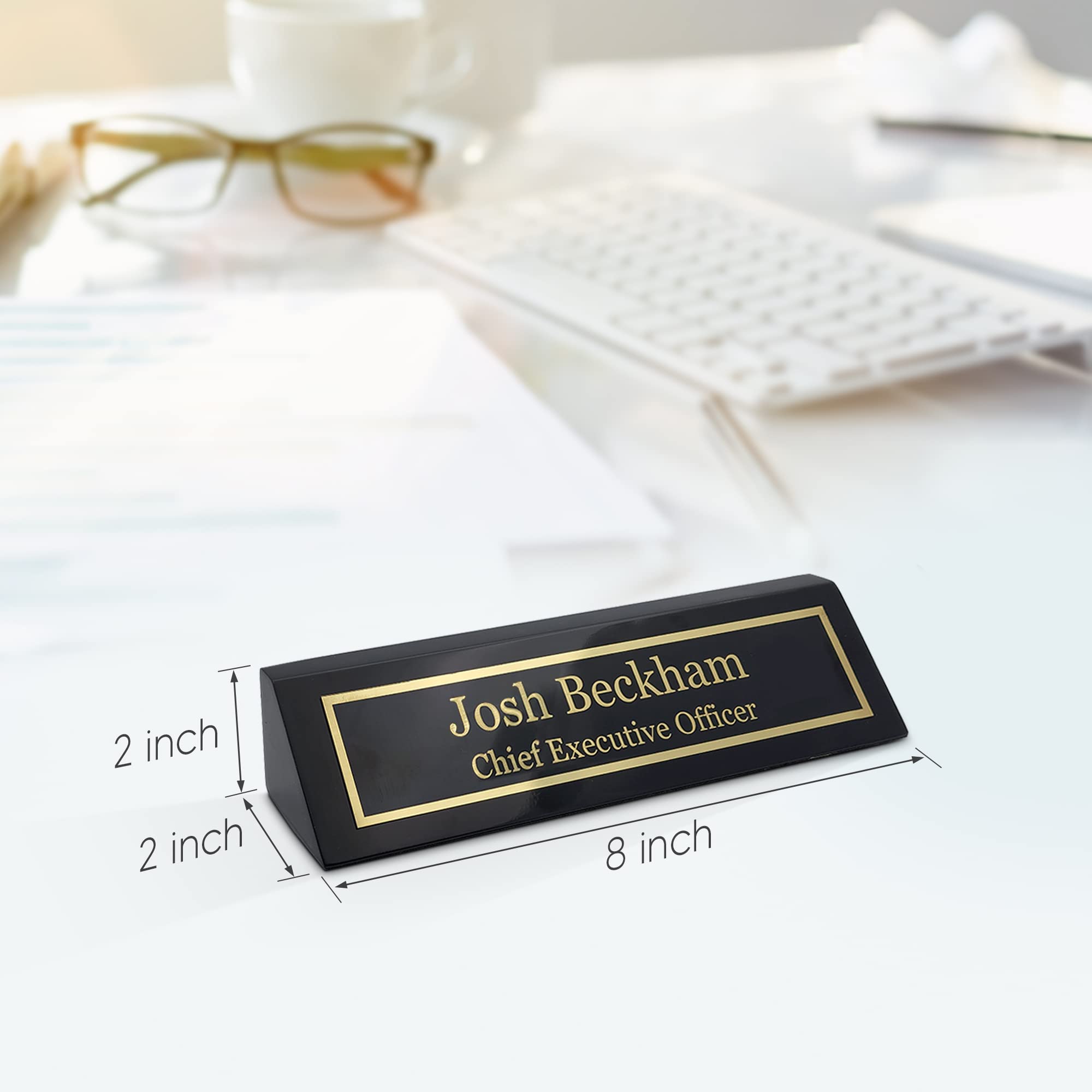 Custom Engraved Wood Name Plate for Desk - Personalized Office Name Sign with Black Piano Finish (2x8 Inches) | Perfect Desk Nameplate Gift for Professionals, Executive Office Decor & Home Office Organization