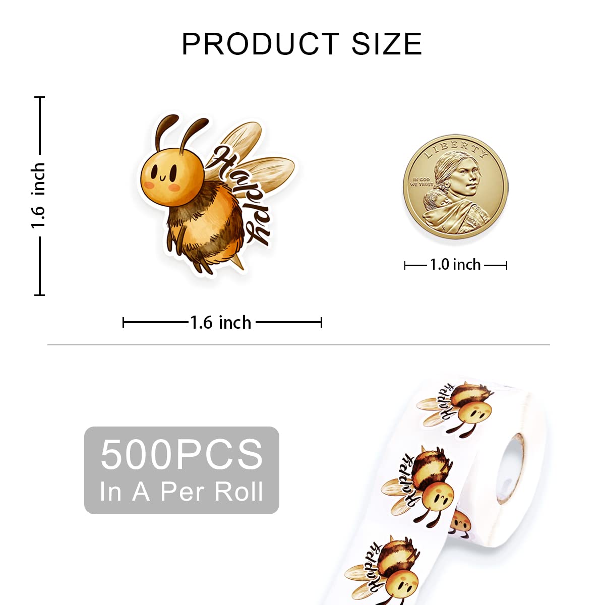 500 PCS Bee Happy Stickers - Funny Bumble Bee & Cute Small Business Stickers for Laptops, Water Bottles, Journals & DIY Crafts