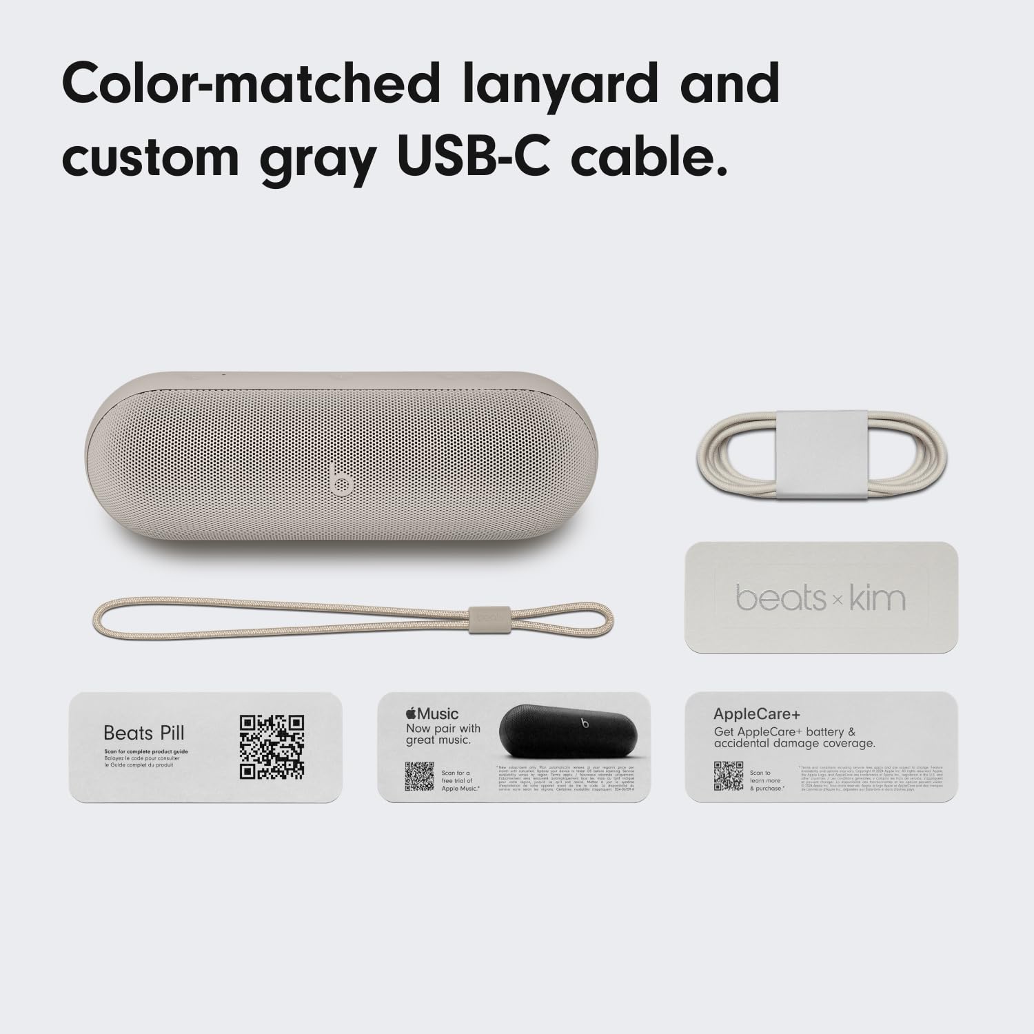 Beats Pill x Kim Kardashian Wireless Bluetooth Speaker - Portable IP67 Waterproof Speaker with 24H Playtime, USB-C Charging, Built-in Mic for Calls - Compatible with iPhone & Android - Perfect for Pool Parties, Beach Trips & Outdoor Adventures (Light Gray)