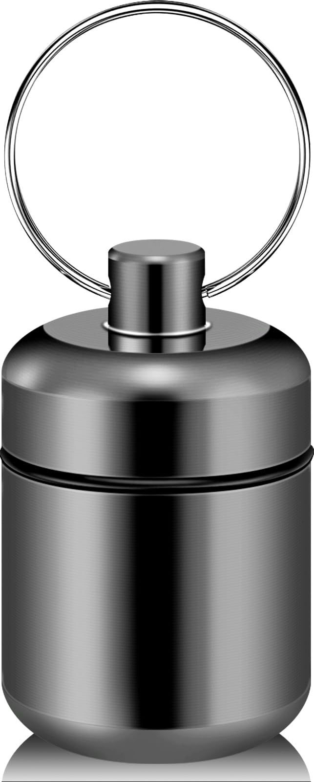Waterproof Portable Pill Keychain Holder - Small Pill Box Organizer for Travel, Gym & Daily Use (Gray) - Compact Pill Fob for Vitamins, Medication & Emergency Pills