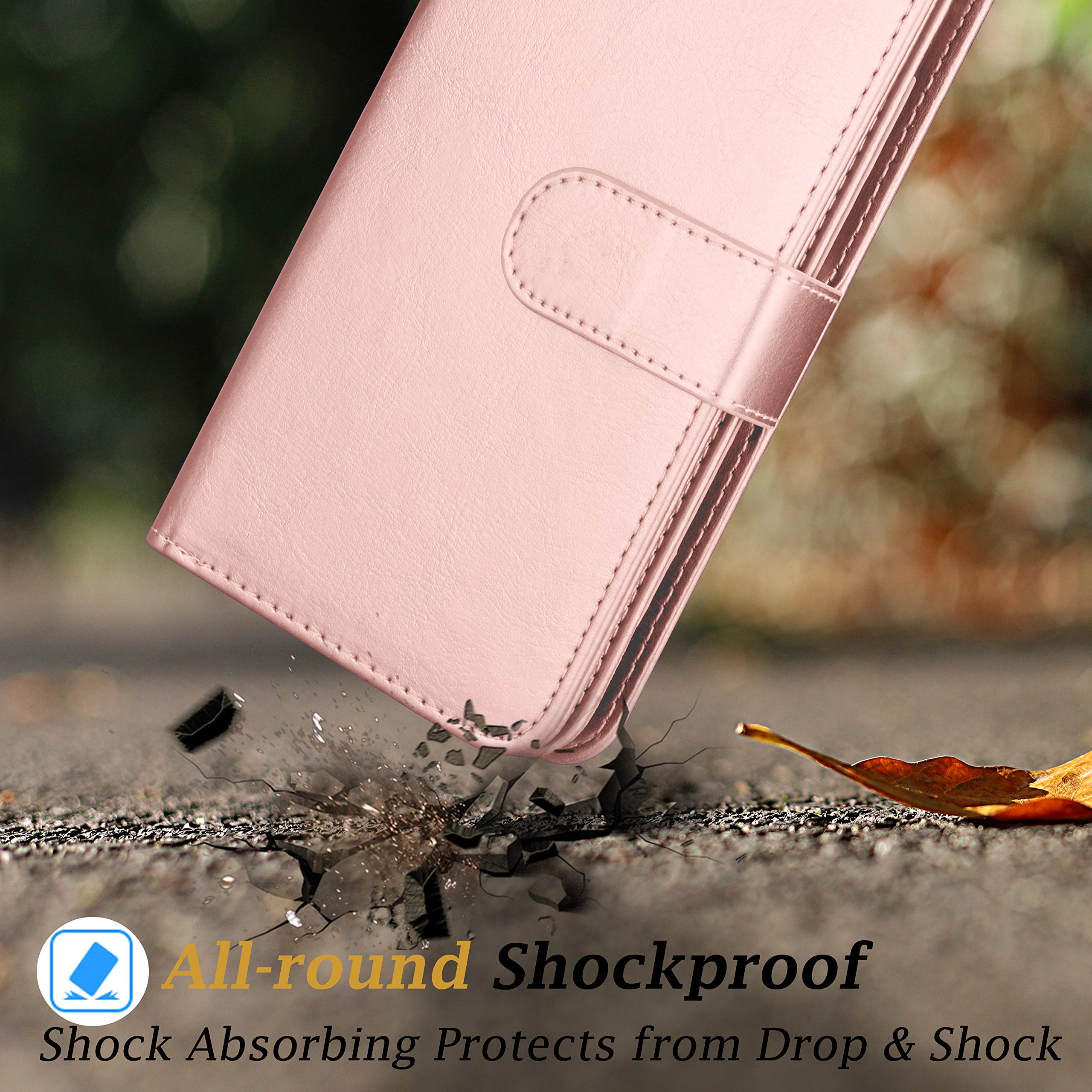 Premium PU Leather Wallet Case for Samsung Galaxy S22 Plus - 9 Card Slots, Detachable Magnetic Flip Cover with Kickstand & Wrist Strap (Rose Gold) | Perfect for Business, Travel & Everyday Use