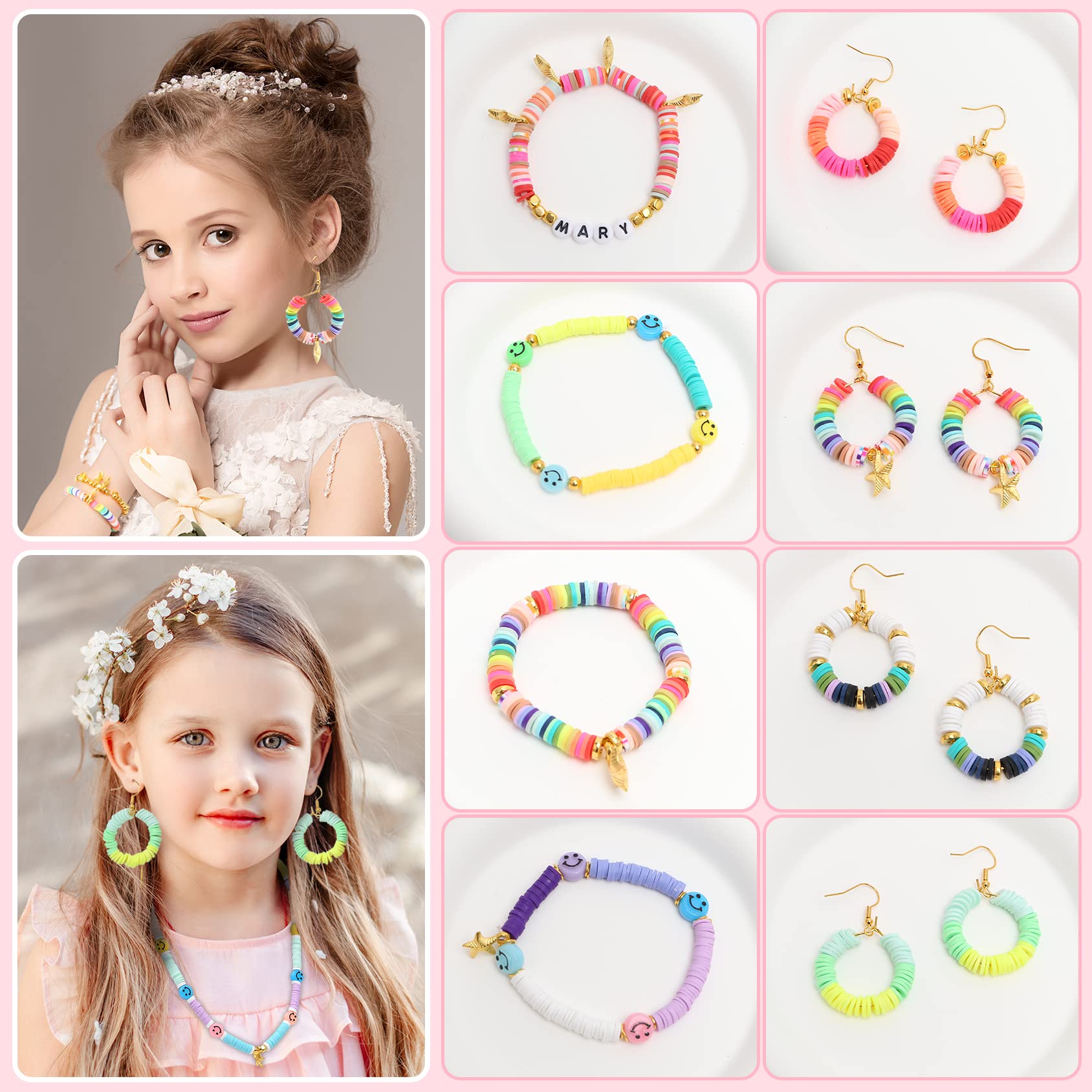 **Best Birthday Gift for Girls Ages 4-12: DIY Bracelet Making Kit with Clay Beads – Creative Arts & Crafts Jewelry Set for Kids, Fun Activity for Parties & Playdates**