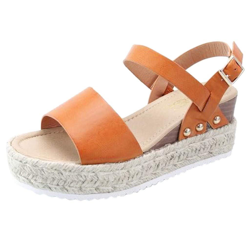 Women's Wide Width Wedge Sandals with Ankle Buckle - 2020 Fashion Summer Beach Sandals, Open Toe Espadrille Platform Shoes for Walking, Vacation & Outdoor Activities