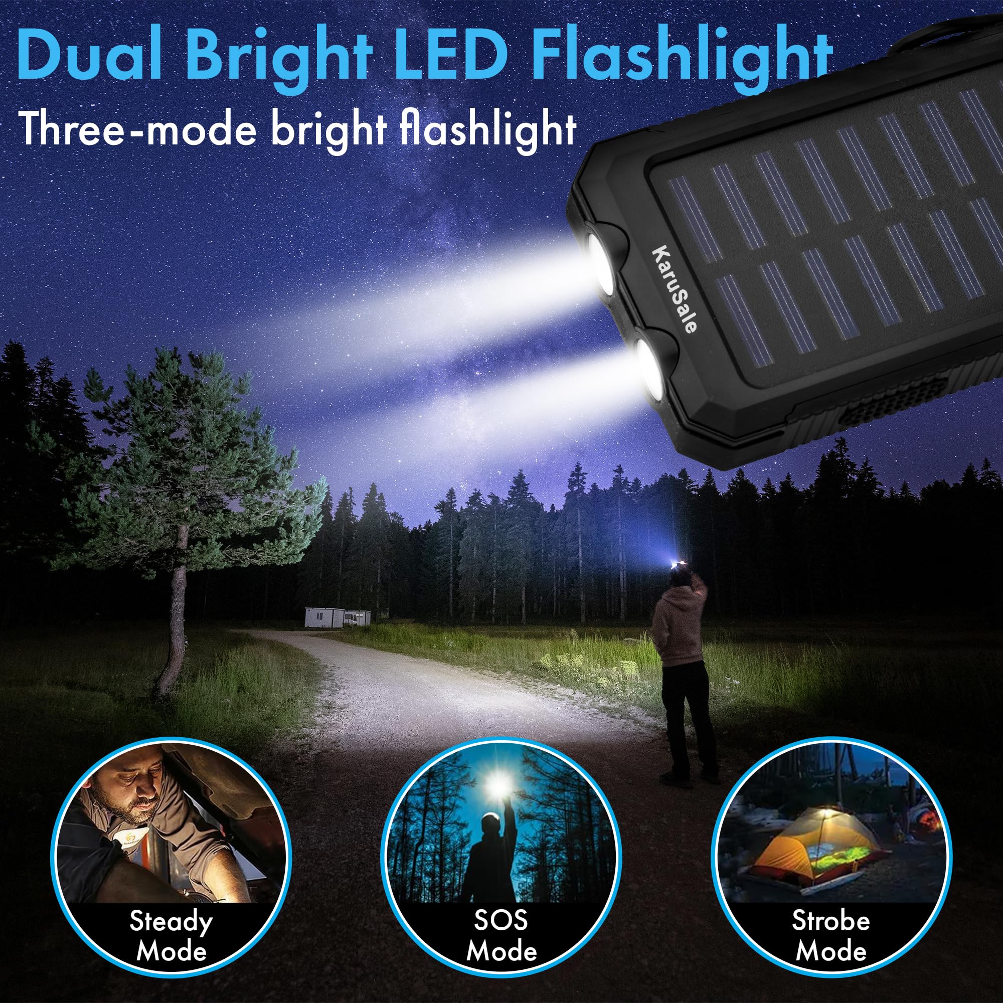 50,000mAh Solar Power Bank with QC3.0 Fast Charging - 20W Portable Charger, Waterproof External Battery Pack for iPhone, Samsung & Android Phones - Perfect for Camping, Hiking, Travel & Emergency Power Backup