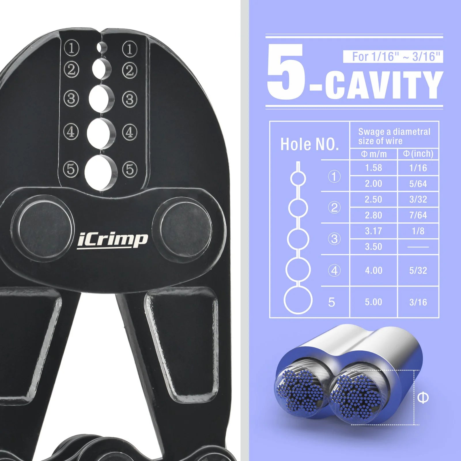 Wire Rope Crimping Tool for 3/64