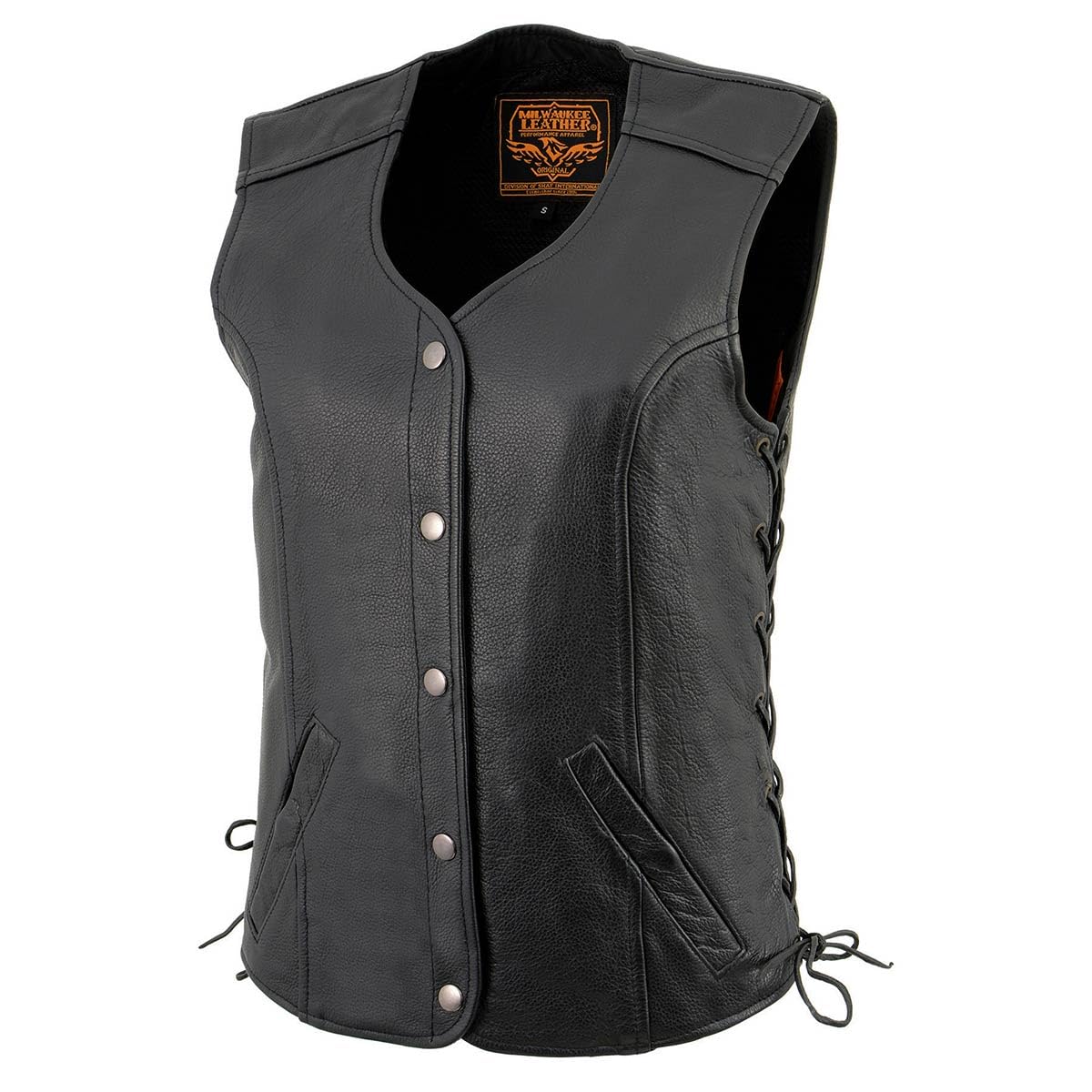 Milwaukee Men's Premium Leather Side Lace Vest with 2 Front Pockets - Stylish Biker Jacket for Motorcycle Riding & Outdoor Adventures