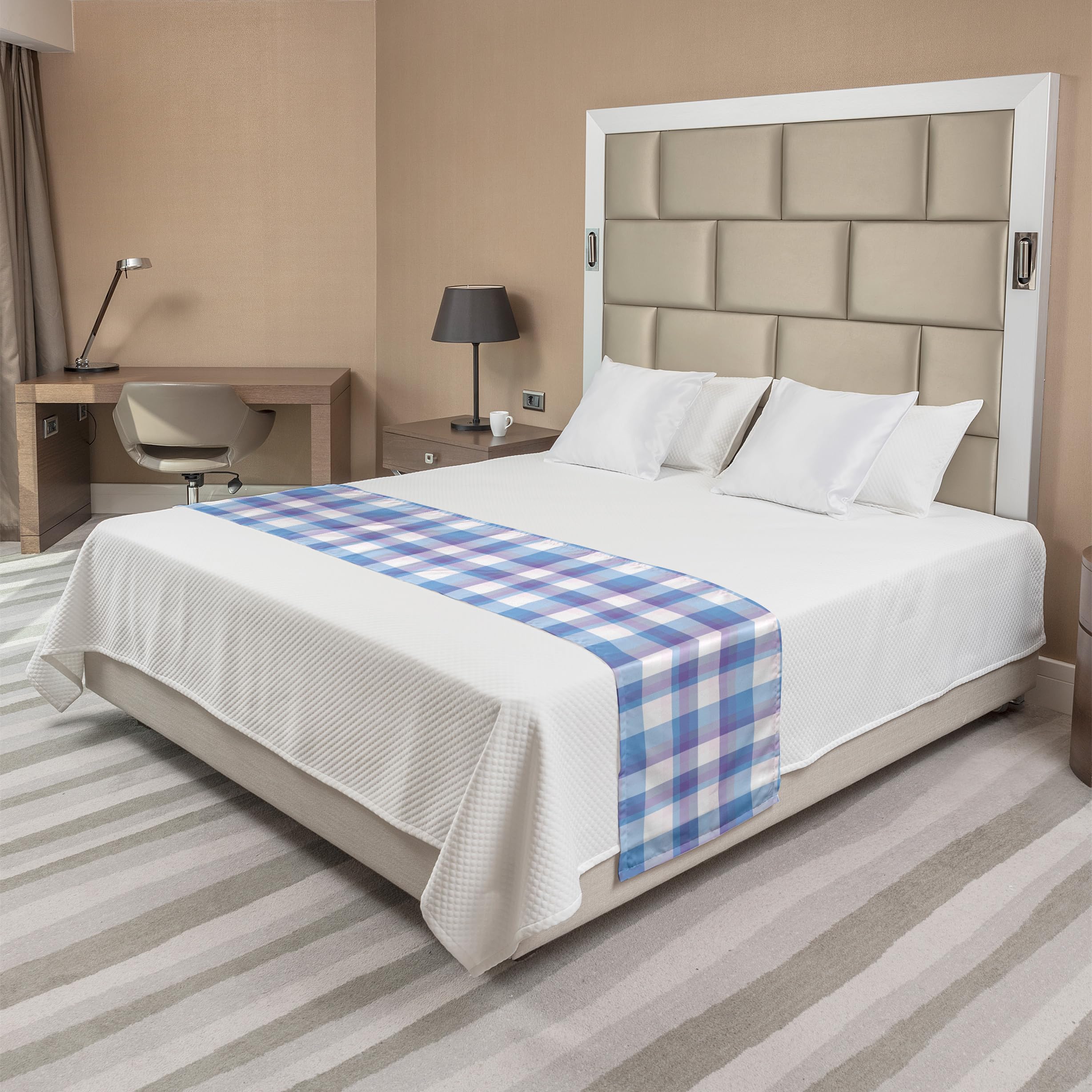 Ambesonne Violet Geometric Abstract Bed Runner - Pastel Checkered Plaid Squares Design, Decorative Accent Scarf for Queen Size Beds | Perfect for Hotels, Homes & Guestrooms | Adds Elegance to Bedroom Decor