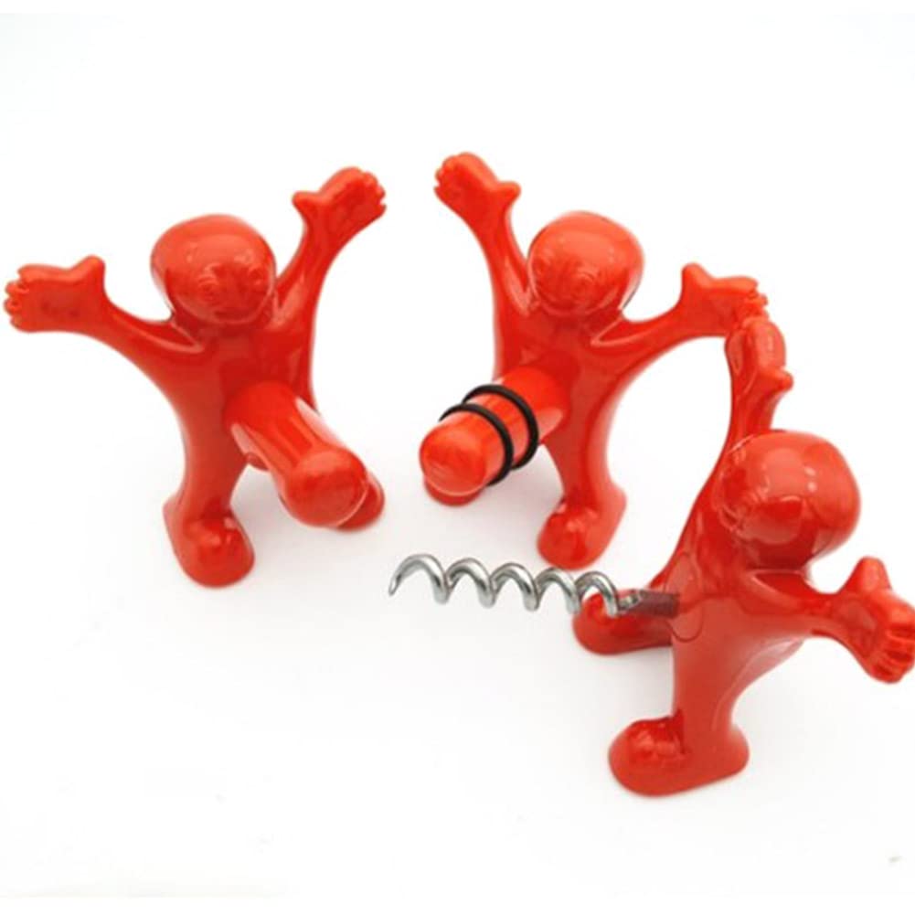 3 Pack Bottle Opener Set - Wine Bottle Opener & Beer Corkscrew with Funny Red Man Design - Perfect for Parties, Bars, and Home Entertaining