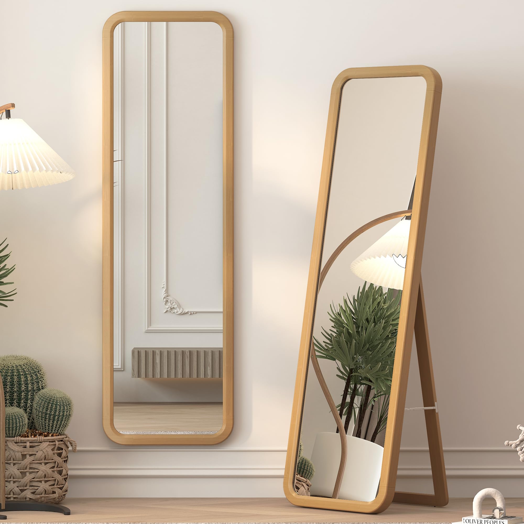 63x18 Inch Solid Wood Full Length Mirror - Standing Floor Mirror with Rounded Corners, Wall Mount or Freestanding - Rustic Dressing Mirror for Bedroom, Living Room & Entryway