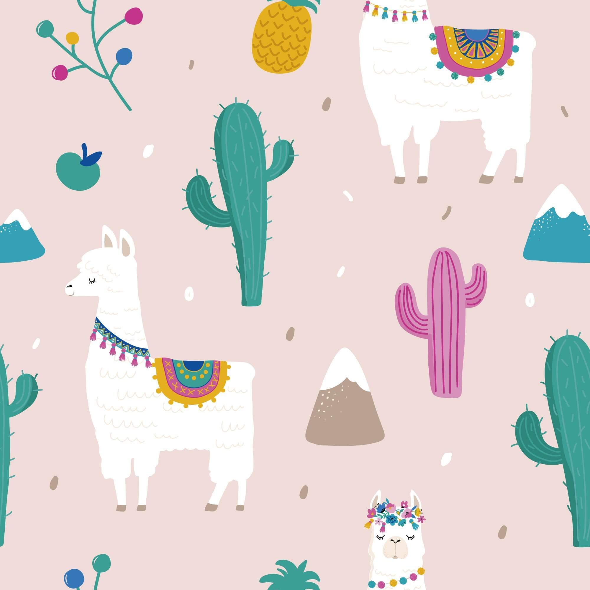 Pink Llama Themed Peel and Stick Removable Wallpaper - Self-Adhesive Decorative Wall Covering for Kids Room, Nursery, Dorm & Home Decor