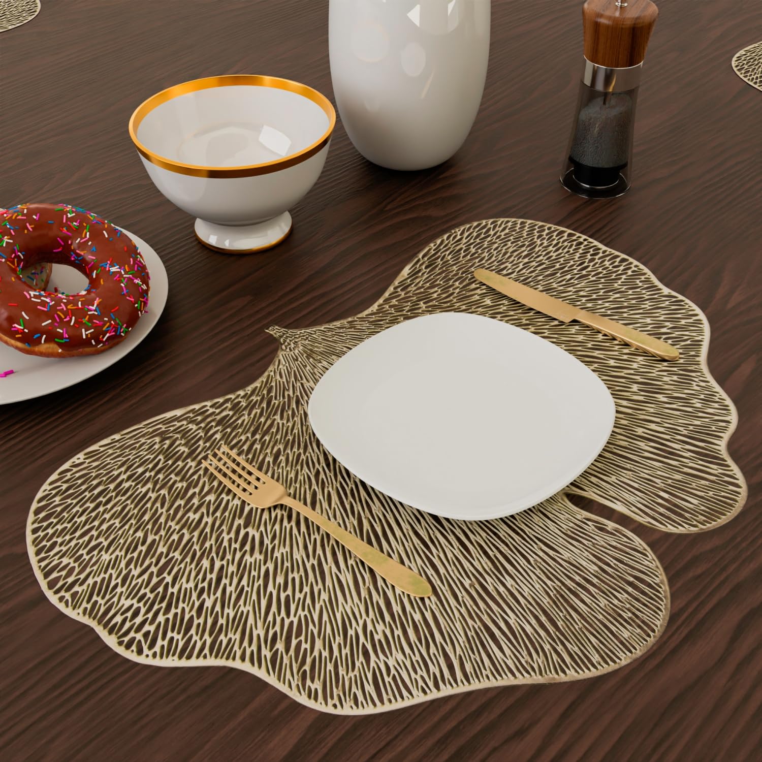 Kuber Industries Premium Placemat Set - 4-Piece Golden Butterfly Design Dining Table Mats for Kitchen, Dining Room & Side Table Decor | Waterproof & Heat Resistant Placemats for Everyday Use & Special Occasions