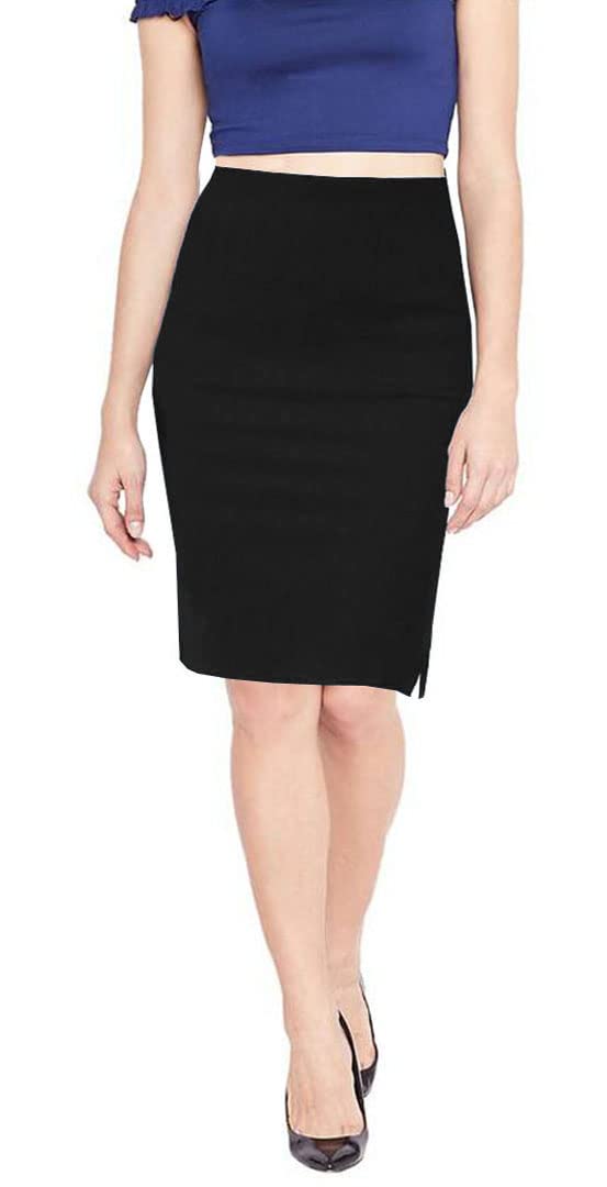 Femiss Women's Stretch Pencil Skirt - Knee Length Midi Skirt for Office, School Uniform & Everyday Wear - Bodycon Work Skirt in Black, Grey & Navy Blue - Perfect for Business, Professional & Casual Outfits