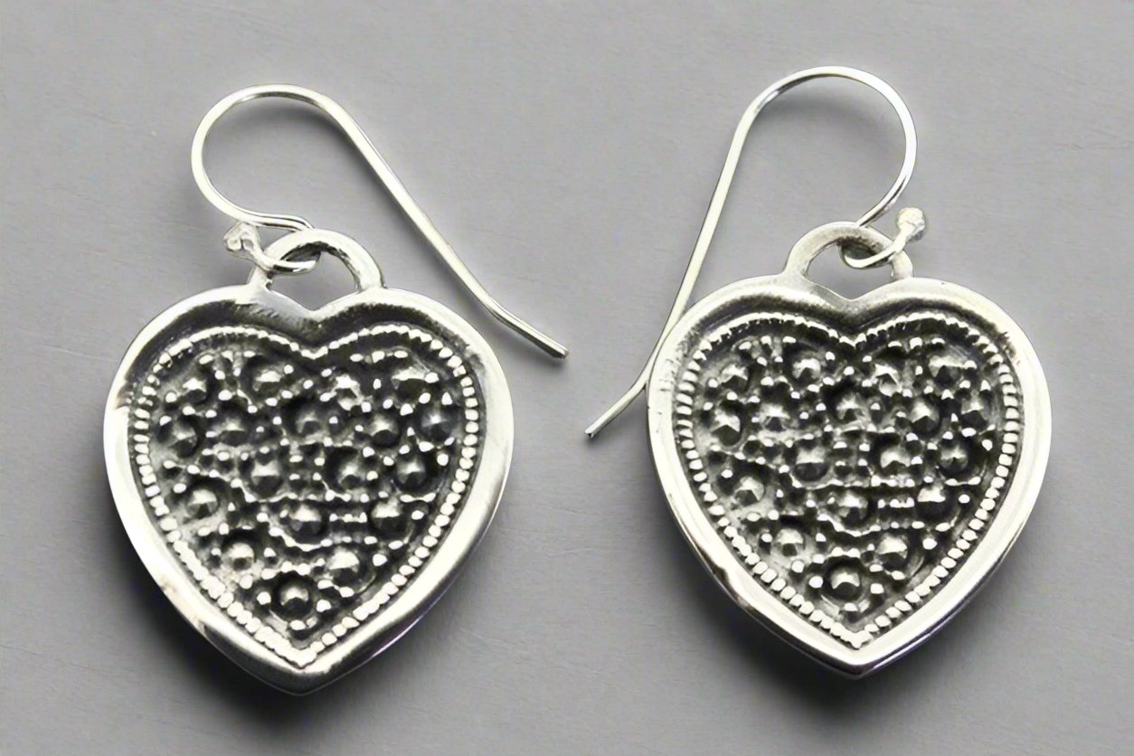 Beaded Heart Earrings Sterling Silver - Elegant Dangle Earrings for Women, Perfect for Valentine's Day, Weddings & Special Occasions