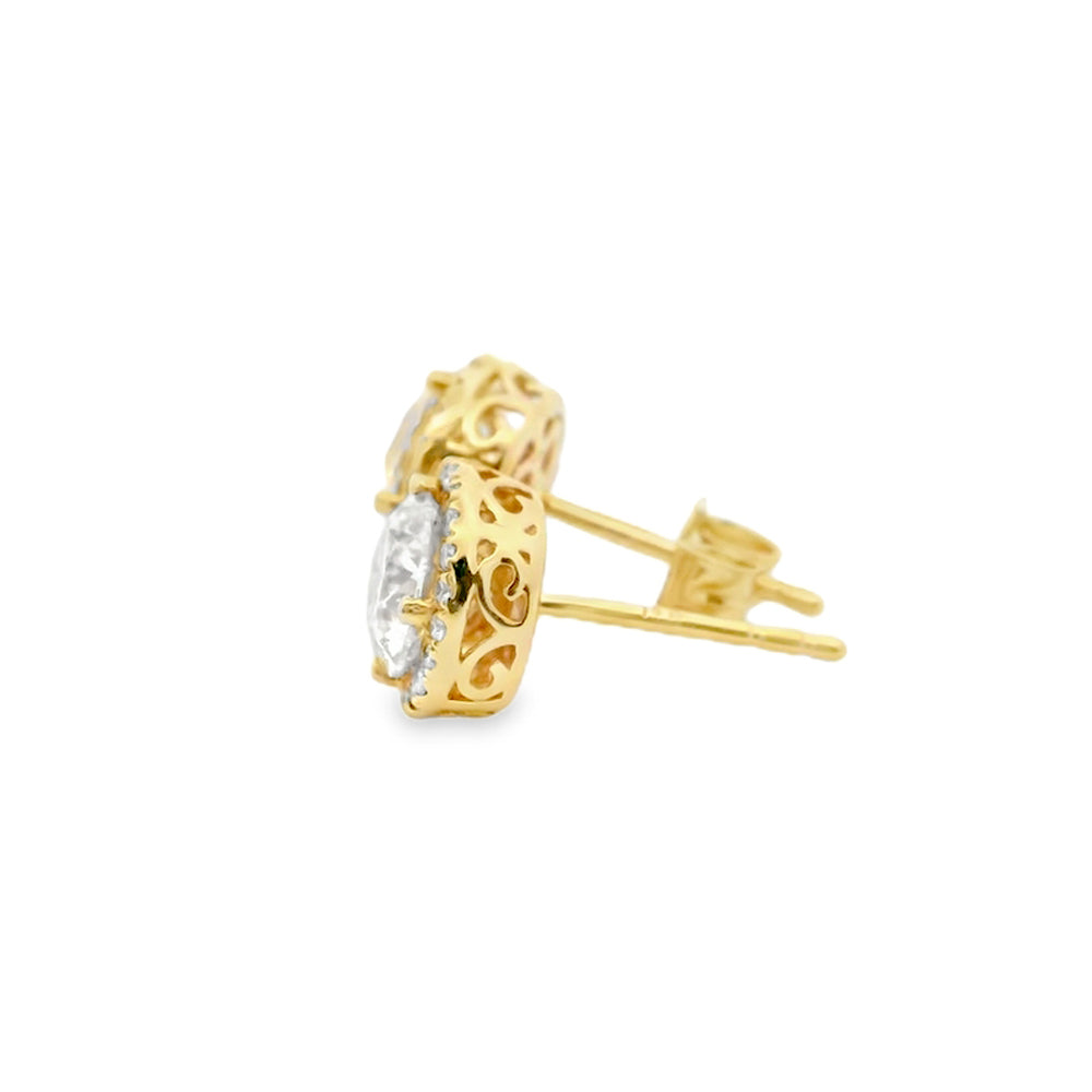 2CTW Round Halo Lab-Grown Diamond Stud Earrings in 14K Gold with Vintage Detailing - Perfect for Weddings, Anniversaries & Special Occasions