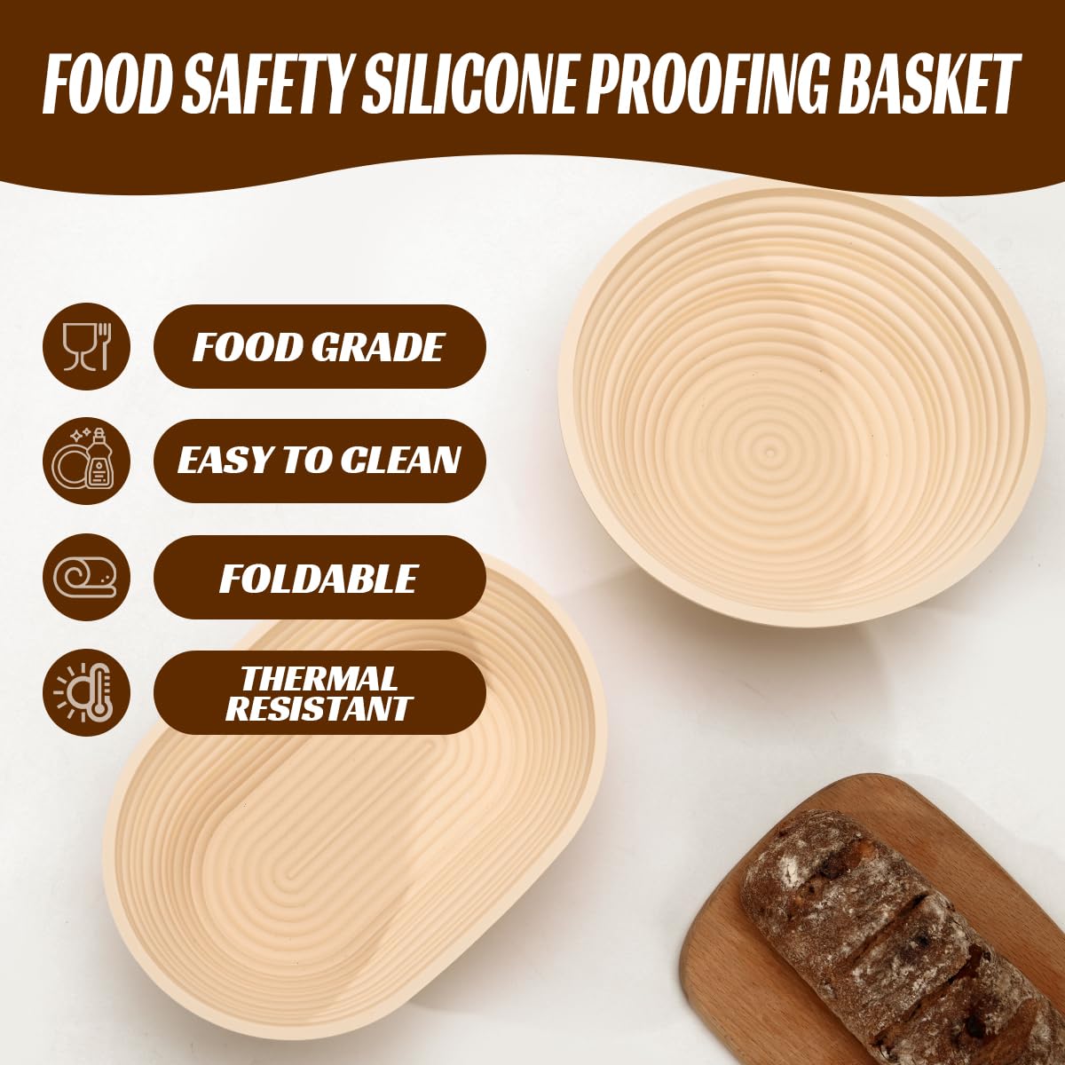 Organic Sourdough Bread Baking Kit with 2 Silicone Banneton Proofing Baskets & Starter Jar - Perfect for Artisan Homemade Bread, Pizza Dough & Pastry Making at Home